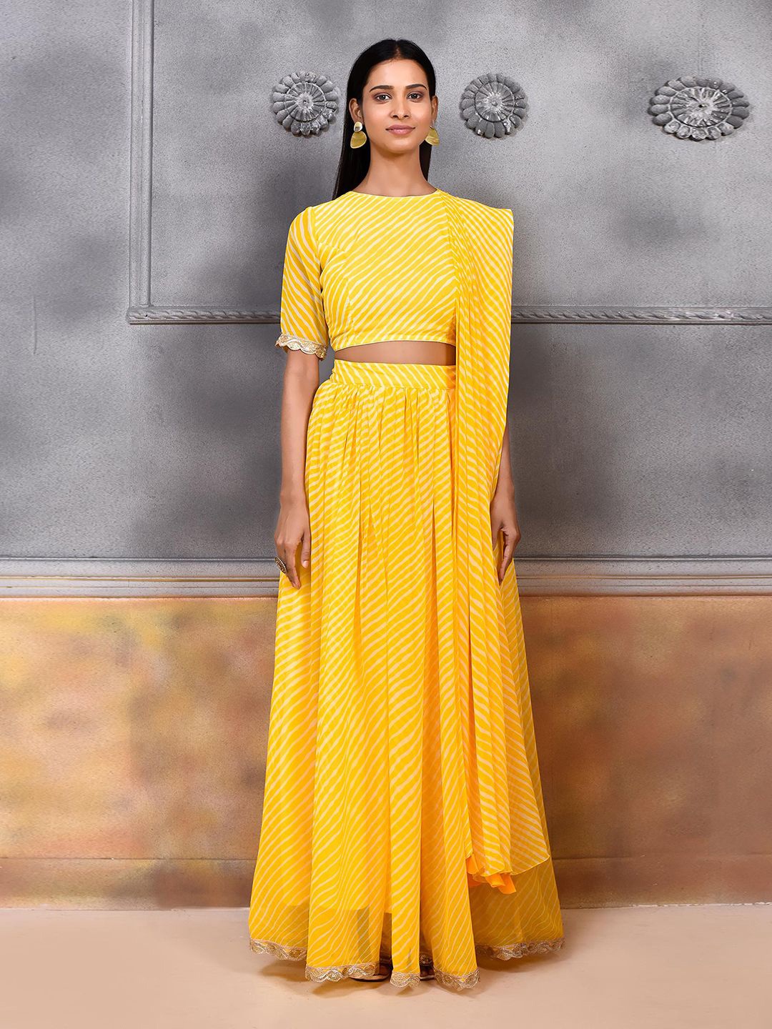 

Samyukta Singhani Illuminating Leheriya Print Ready to Wear Lehenga & Blouse With Dupatta, Yellow