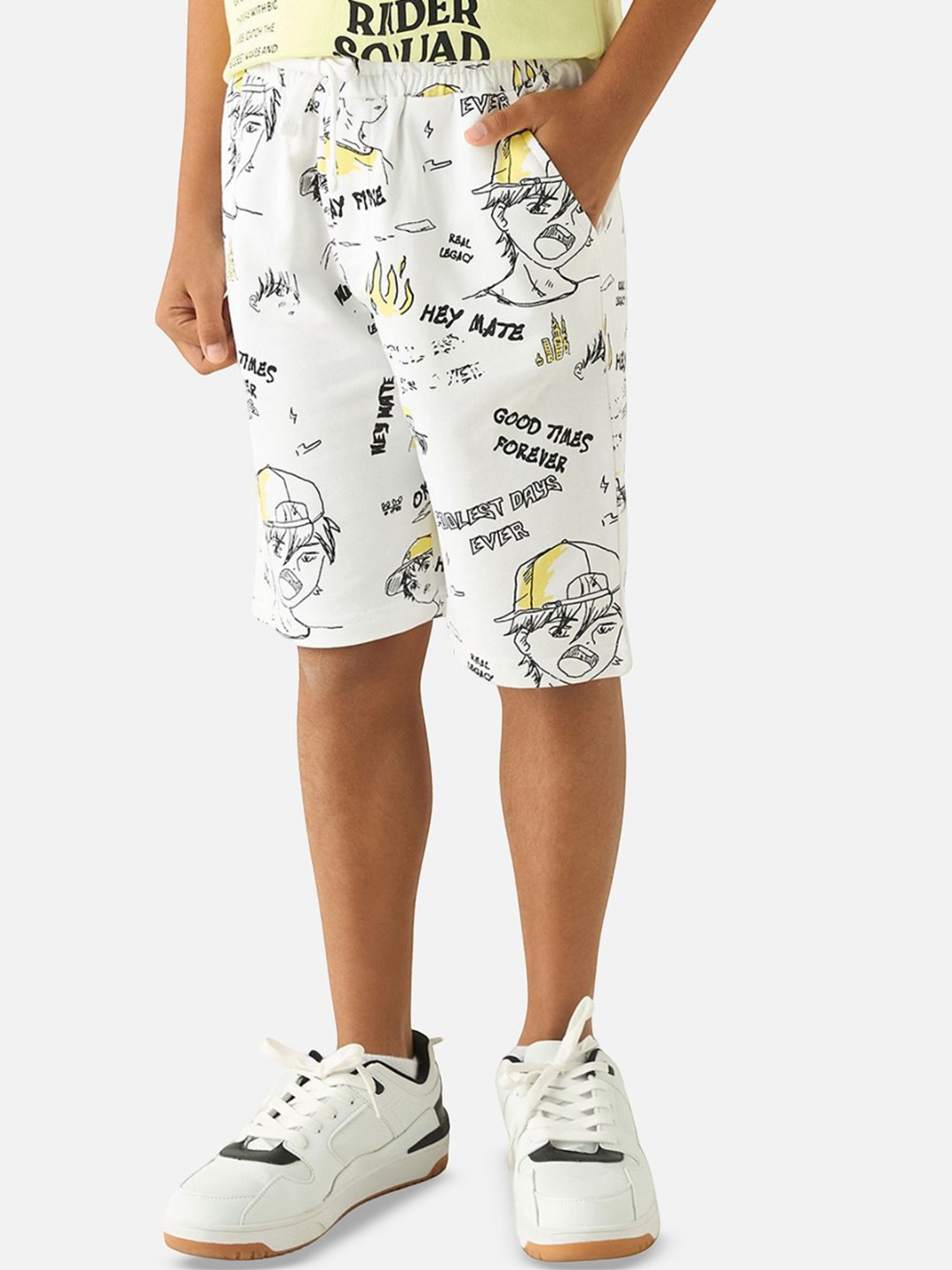 

Juniors by Babyshop Boys Graphic Printed Mid-Rise Shorts, White