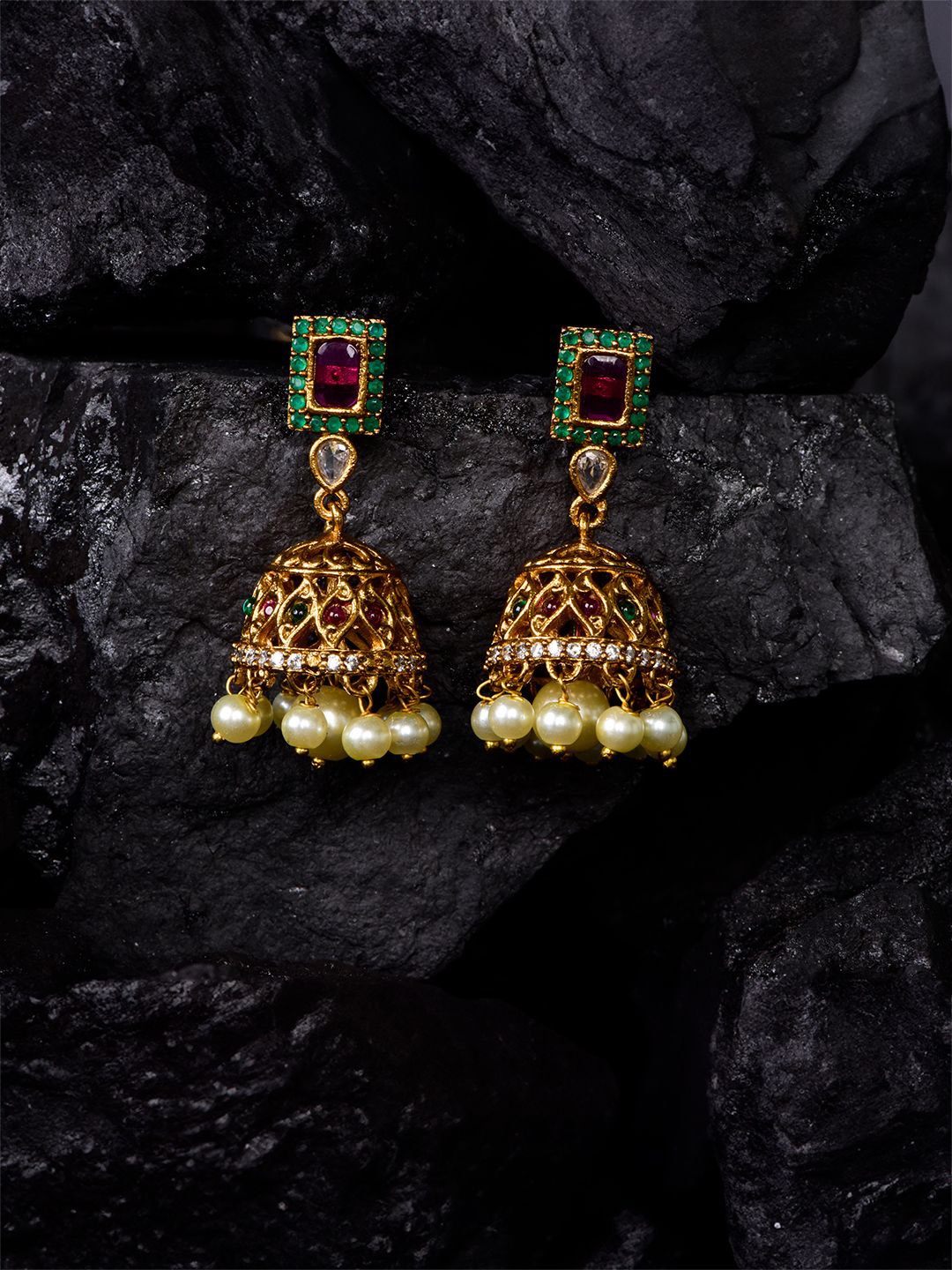 

SHARLEEZ Dome Shaped Jhumkas Earrings, Gold
