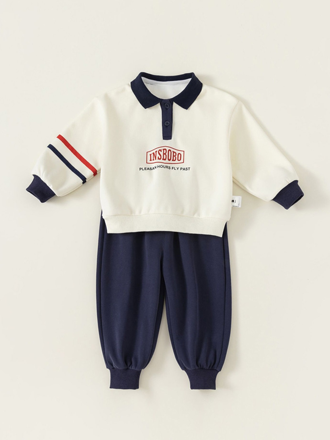 

LULU & SKY Boys Printed Polo Collar Long Sleeves Sweatshirt With Jogger, Beige