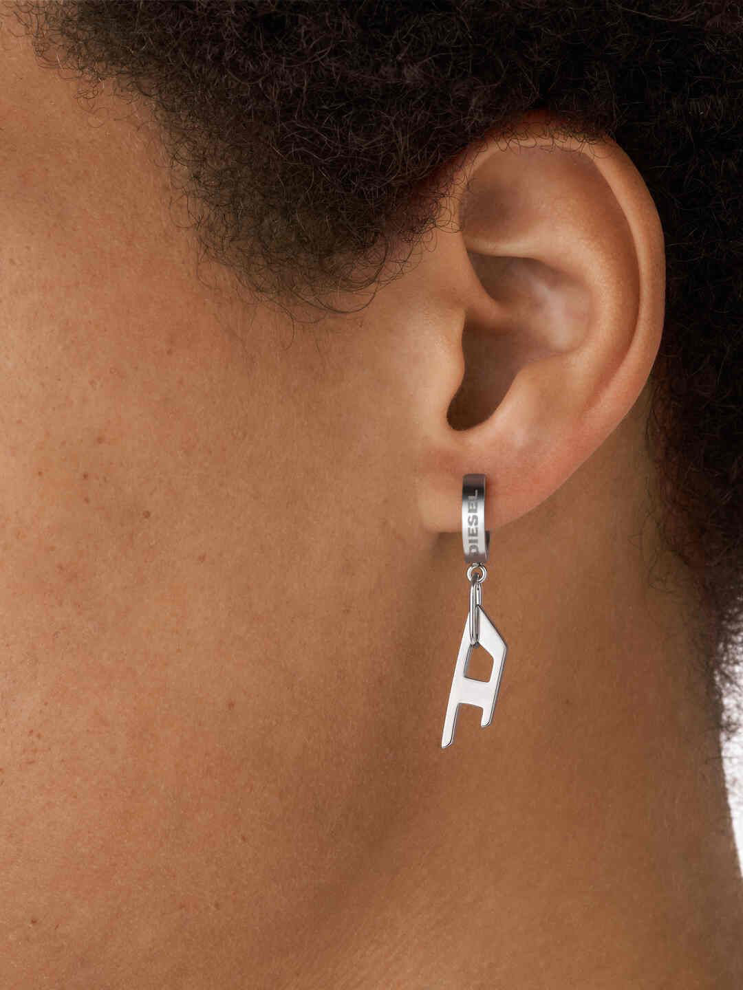 

DIESEL Men Stainless Steel Classic Hoop Earrings, Silver