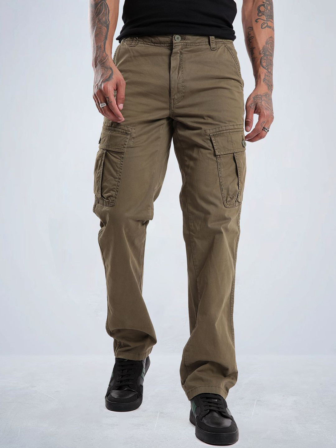 

t-base Men Regular Fit Cargos Trousers, Olive