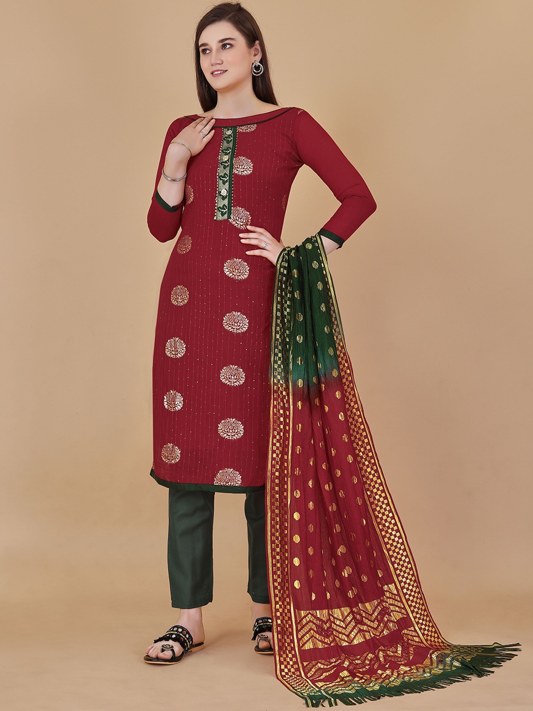

Maroosh Woven Design Unstitched Dress Material, Red