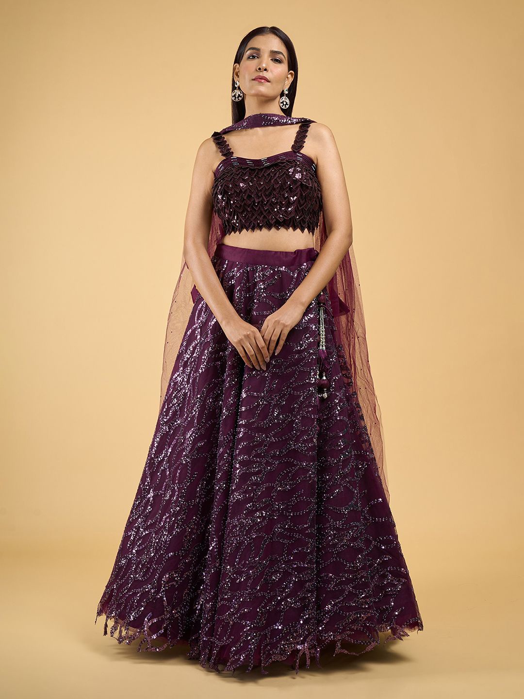 

Samyukta Singhania Embroidered Sequinned Ready to Wear Lehenga & Blouse With Dupatta, Purple