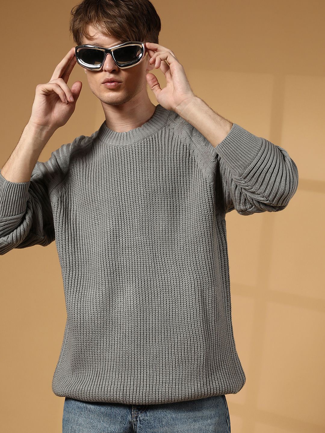 

Campus Sutra Men Cable Knit Pullover Sweater, Grey