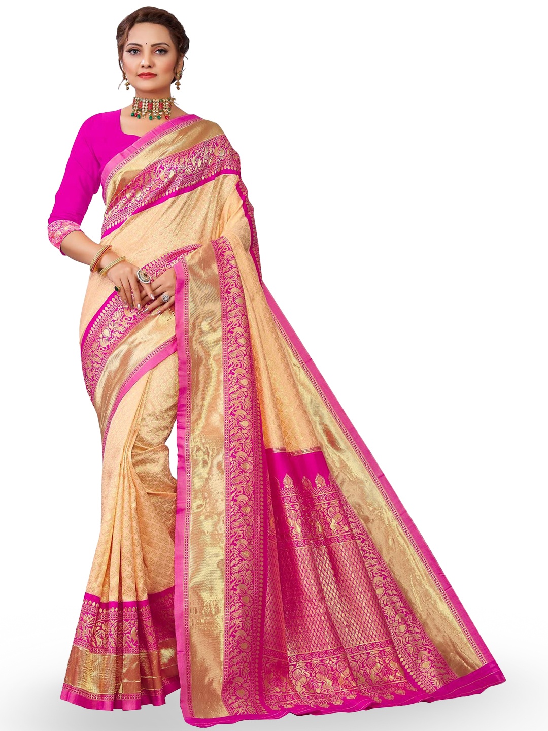 

Visit Wear Woven Design Zari Pure Silk Banarasi Saree, Peach