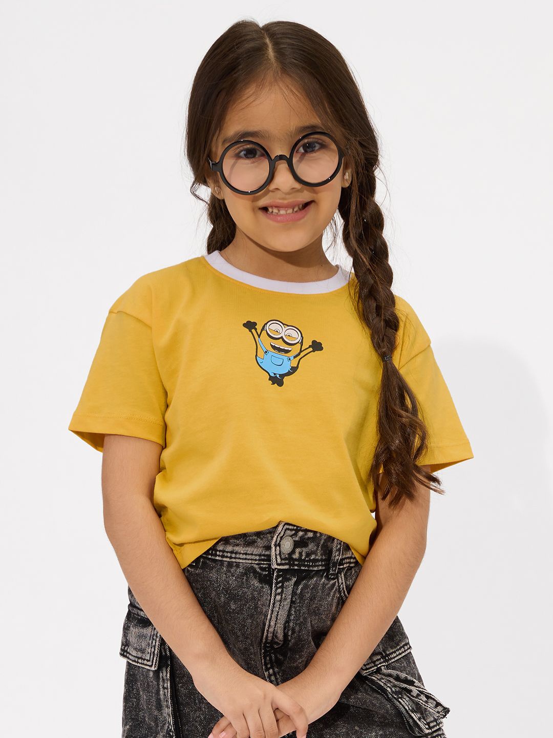 

The Souled Store Girls Printed Cotton Crop Top, Mustard