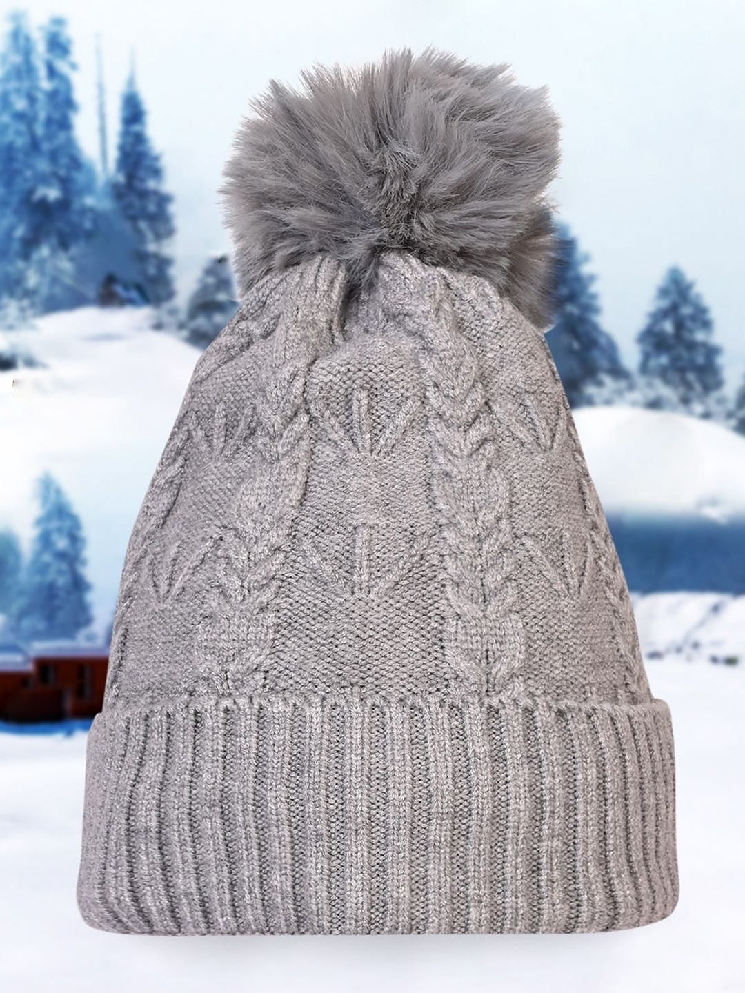 

LOOM LEGACY Women Embroidered Winter Beanie, Grey