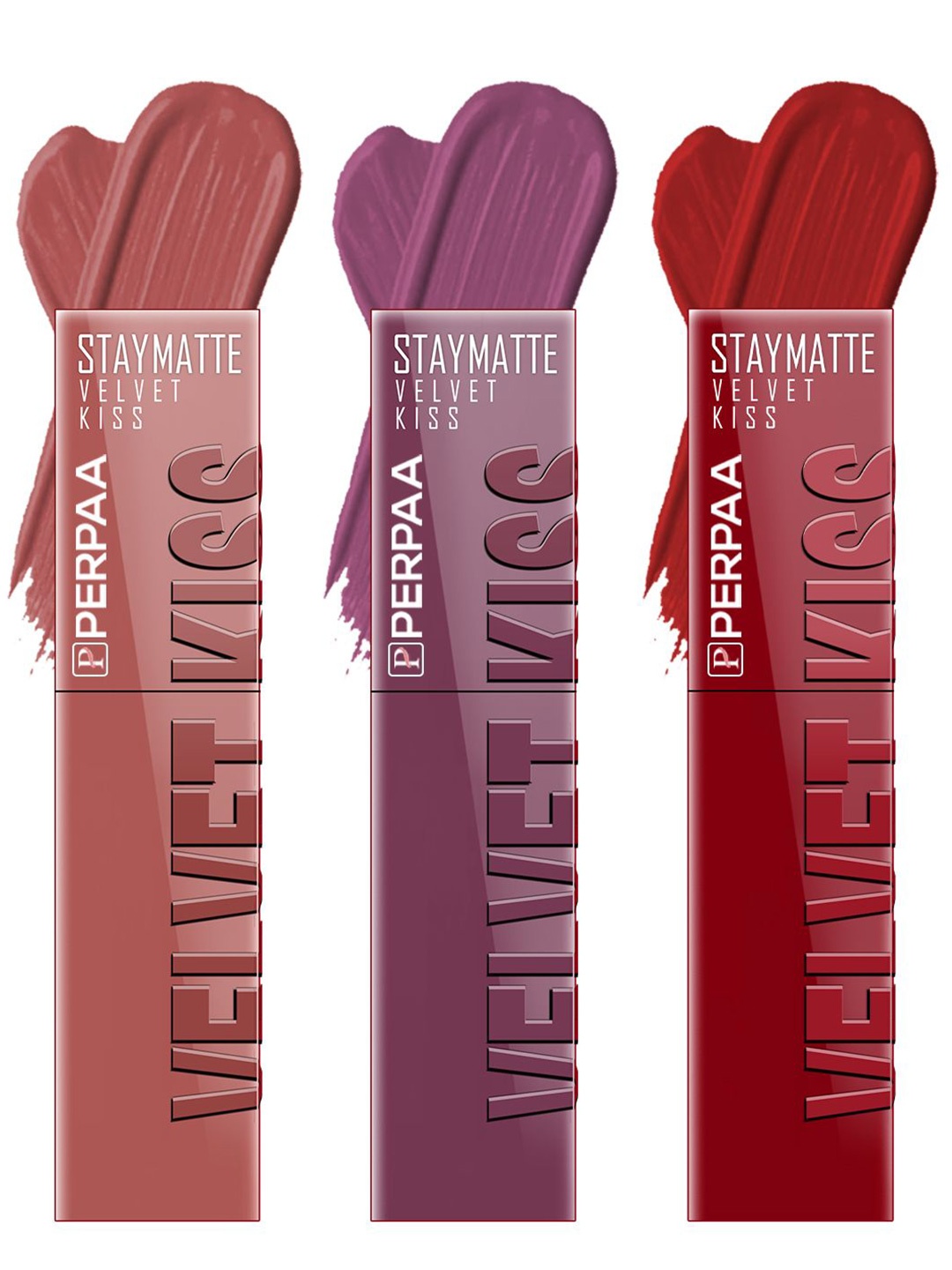 

PERPAA Set of 3 Velvet Kiss Waterproof Matte Liquid Lipstick -3.5 ml Each -Shades 05-06-12, Nude