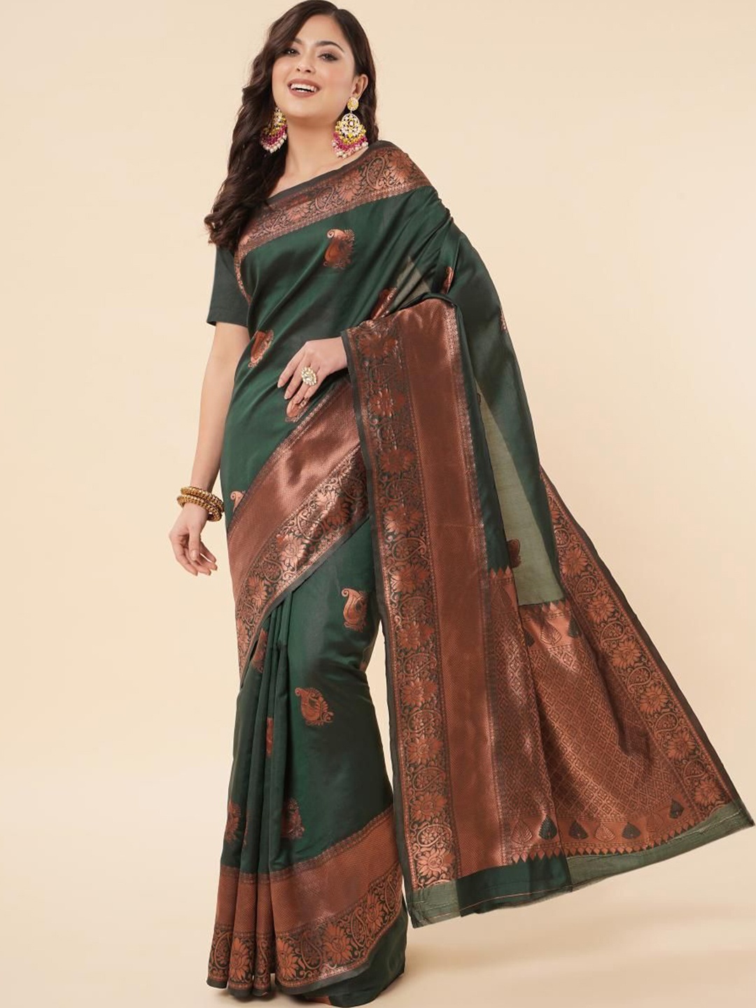 

Visit Wear Woven Design Zari Pure Silk Banarasi Saree, Green