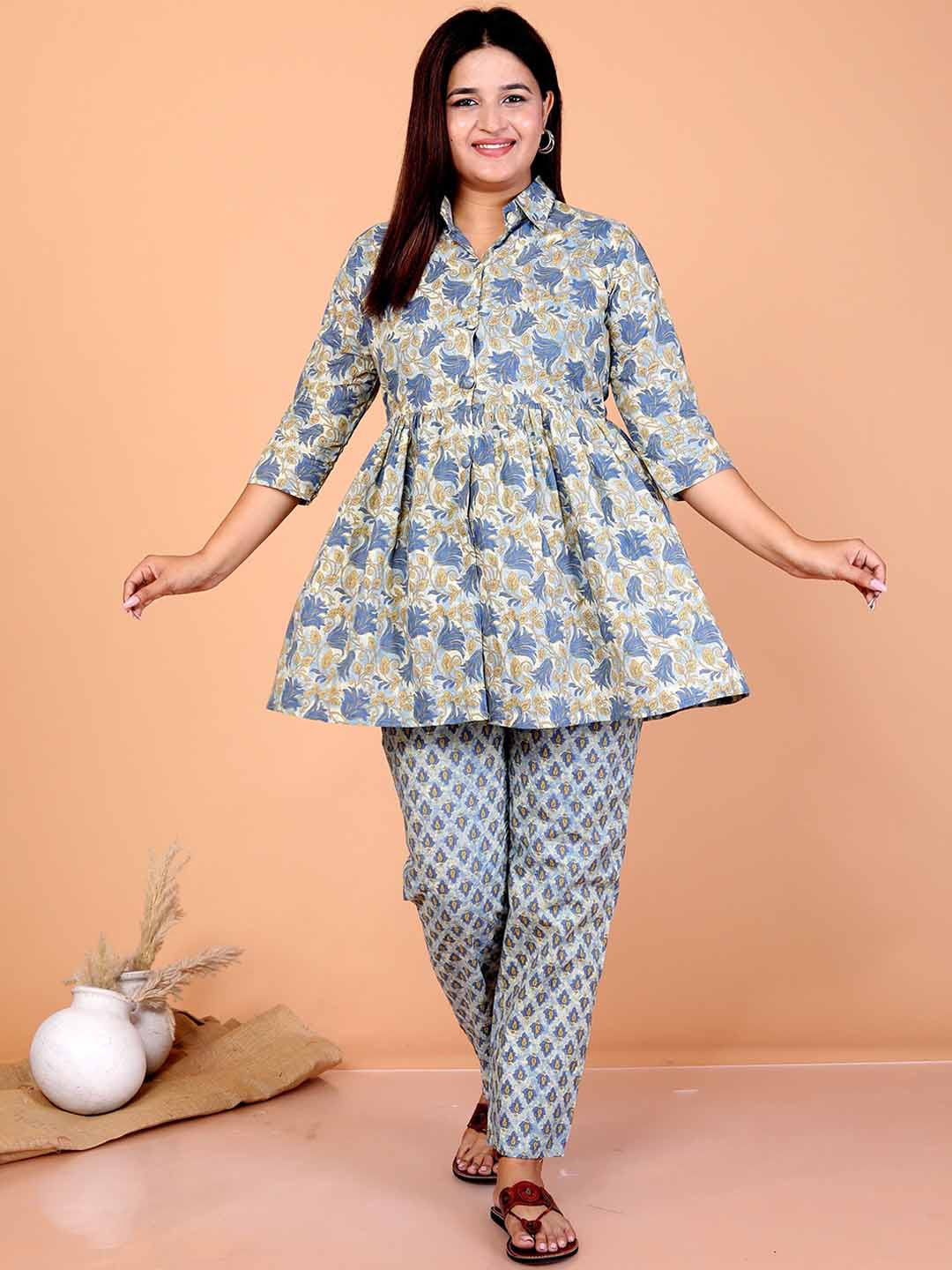 

SP DESIGNS Printed Pure Cotton Tunic & Trousers, Grey