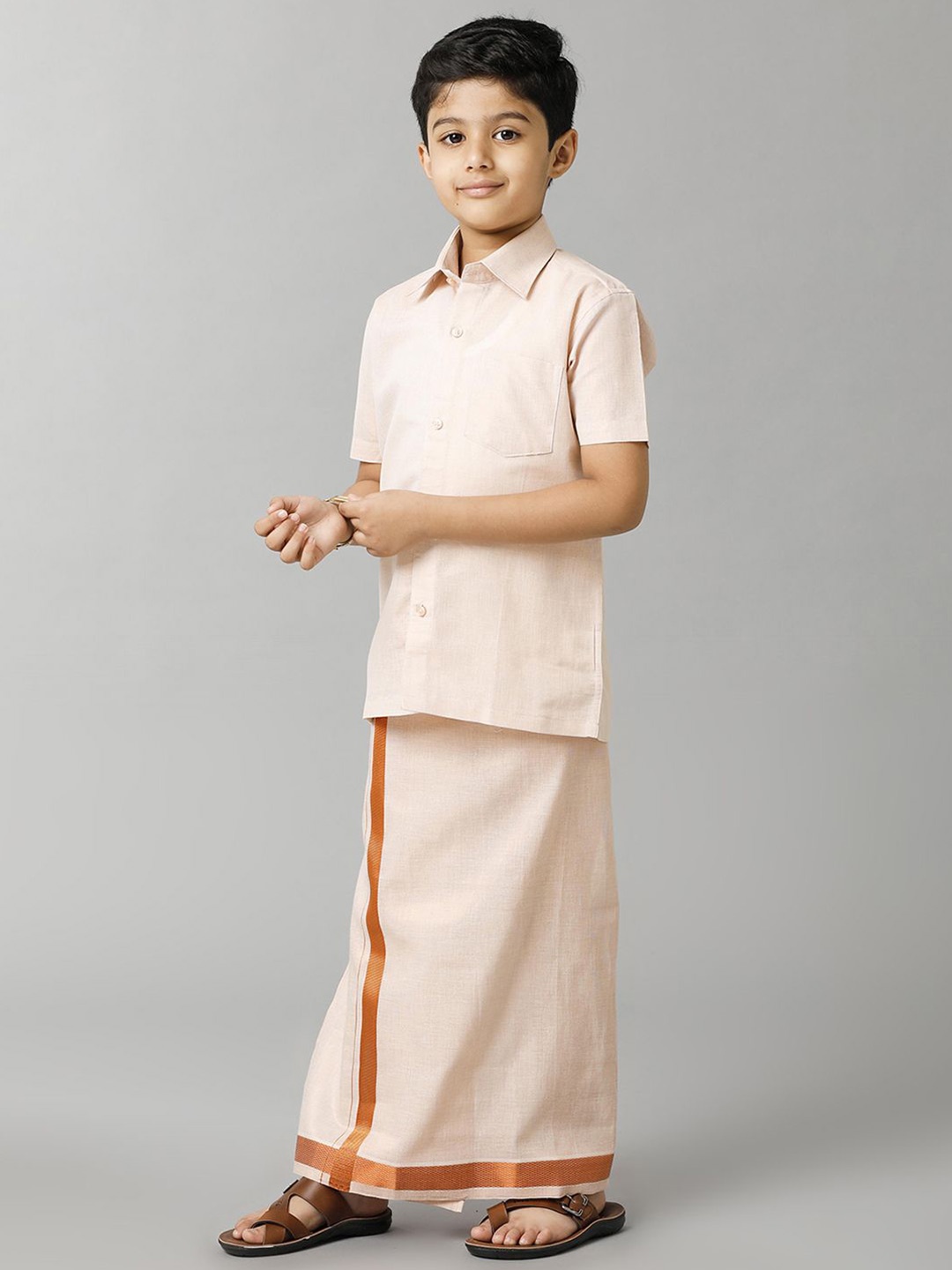 

Ramraj Boys Pure cotton Shirt with Veshti, Copper