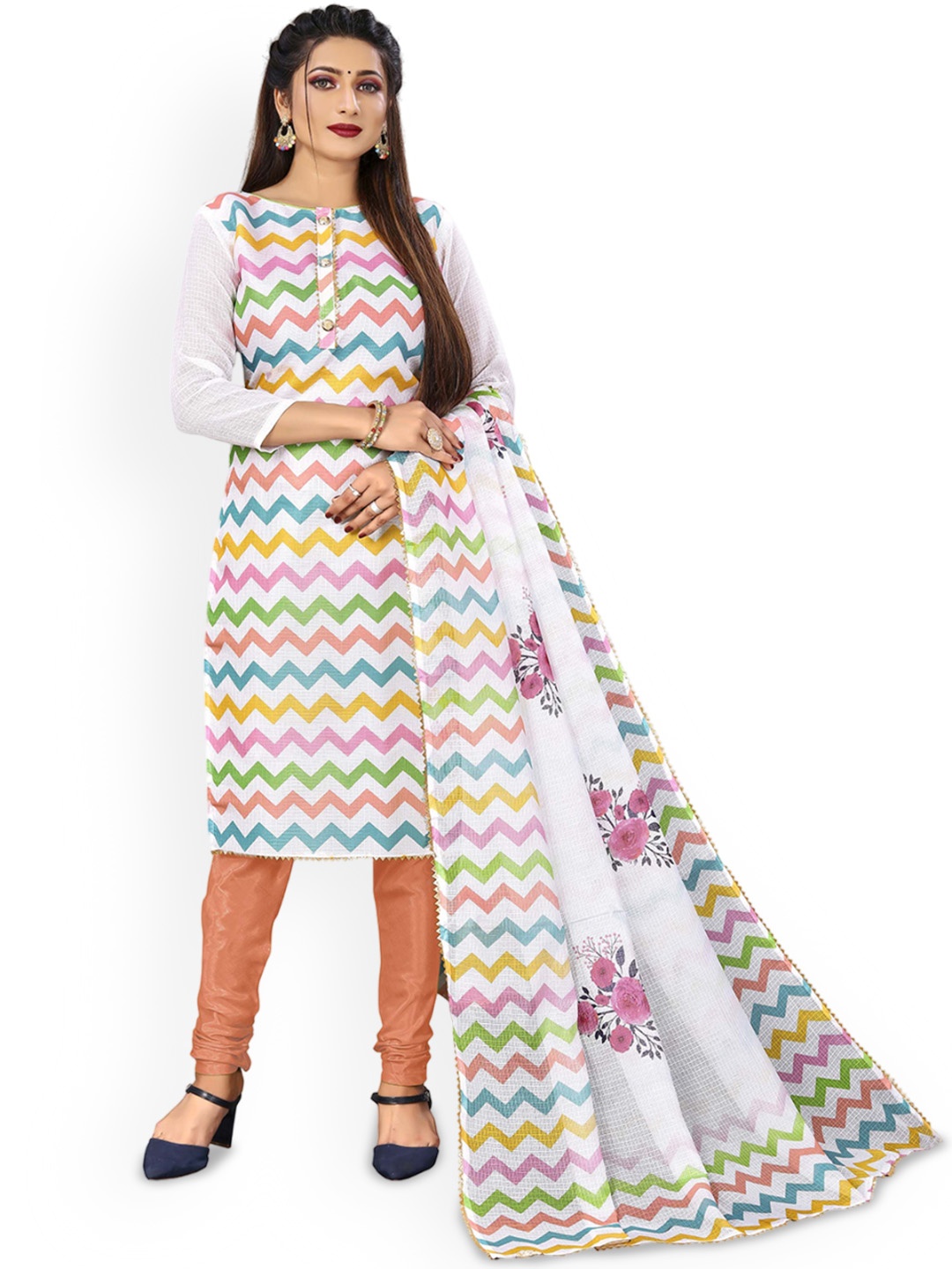 

Maroosh Printed Unstitched Dress Material, White