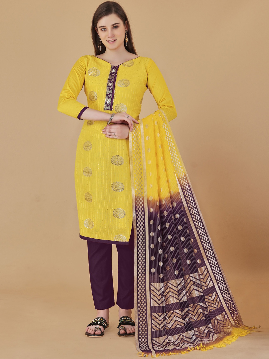 

Maroosh Woven Design Unstitched Dress Material, Yellow