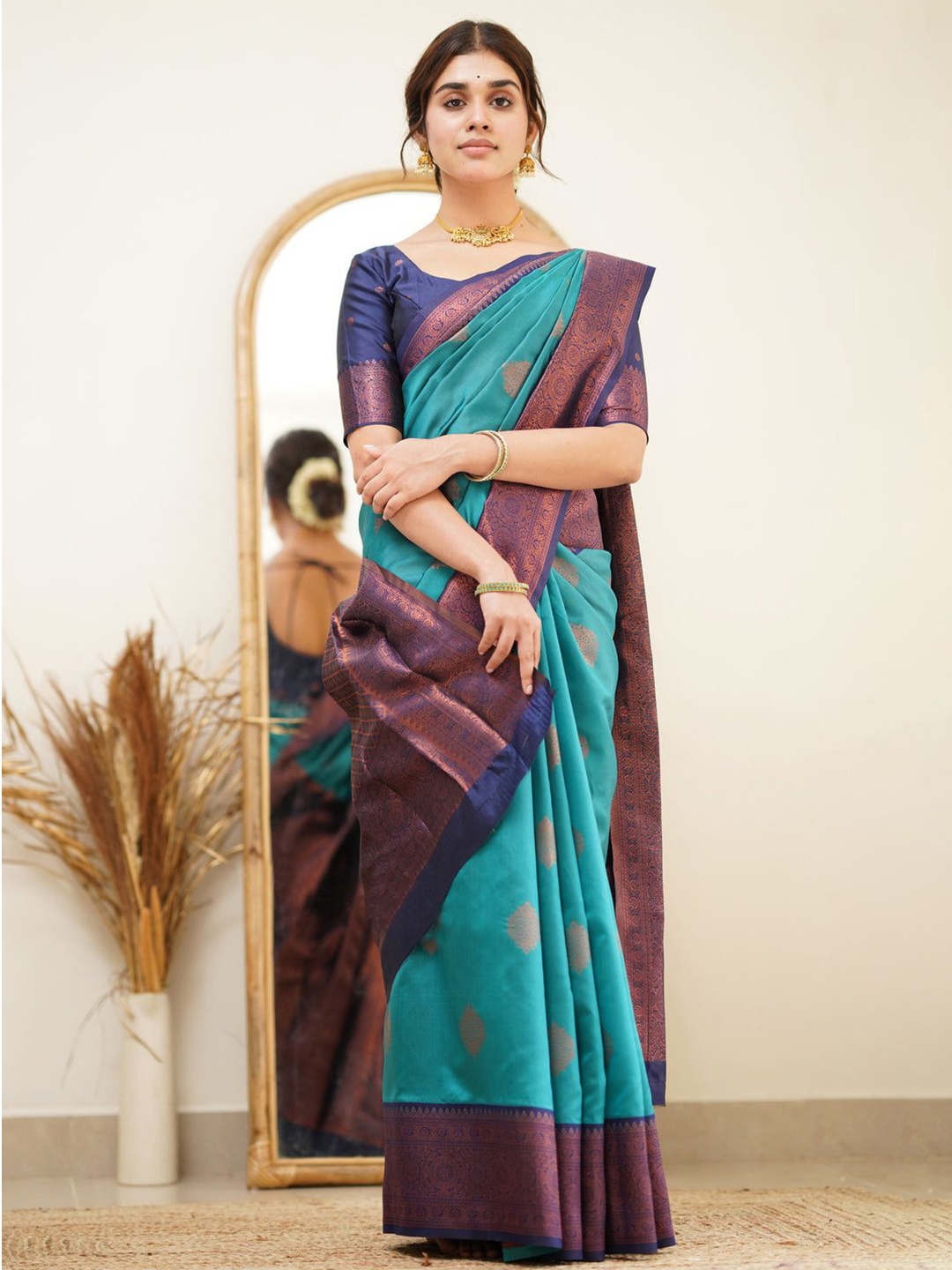 

Visit Wear Woven Design Zari Pure Silk Banarasi Saree, Sea green