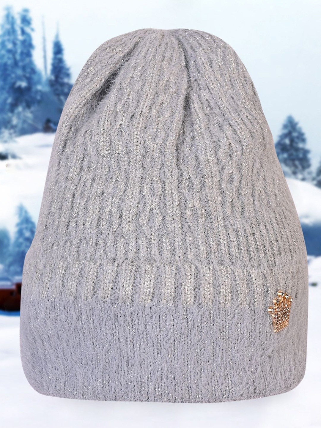 

LOOM LEGACY Women Winter Woollen Beanie Cap, Grey