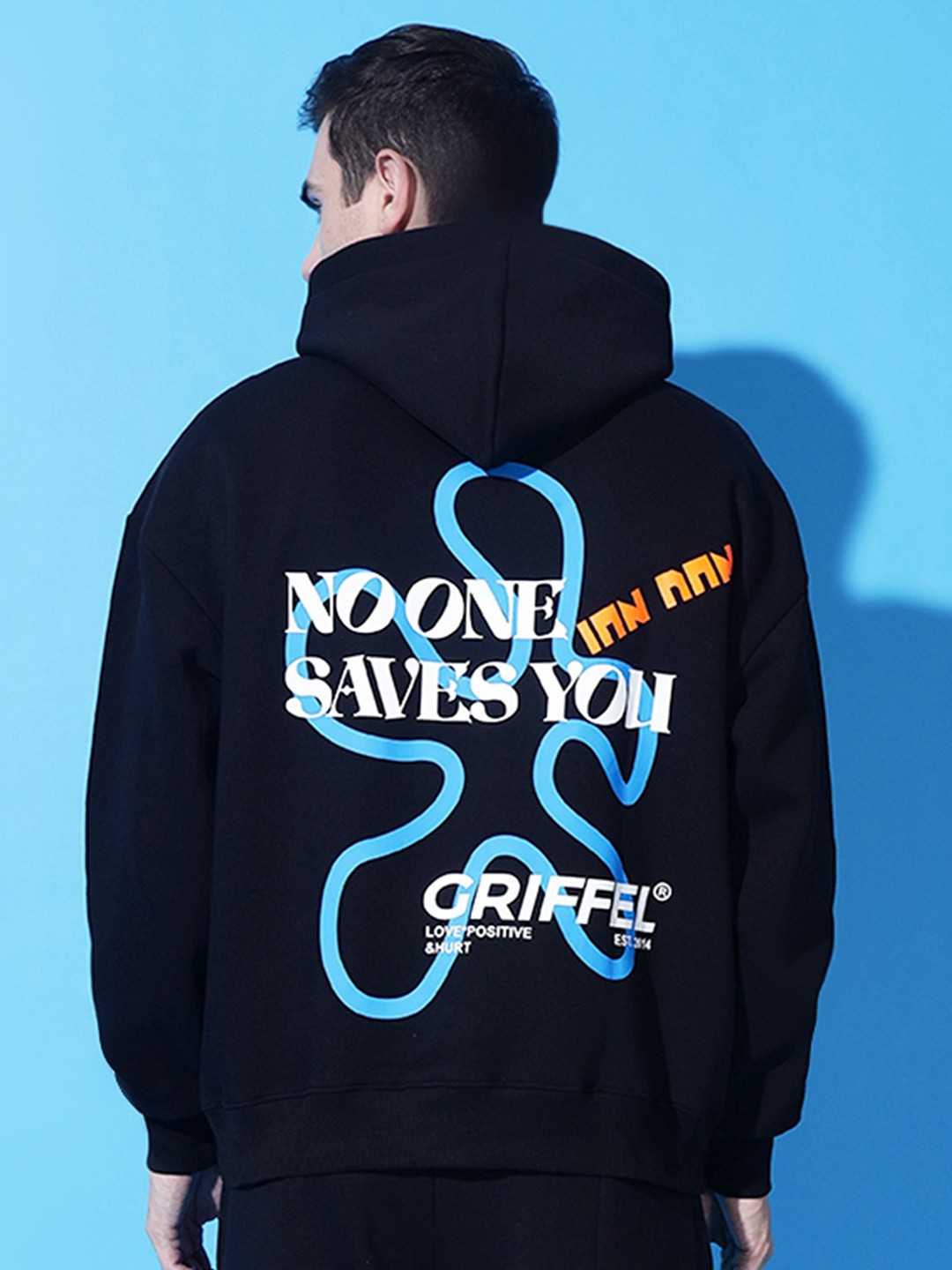 

GRIFFEL Men Typography Printed Hooded Sweatshirt, Black