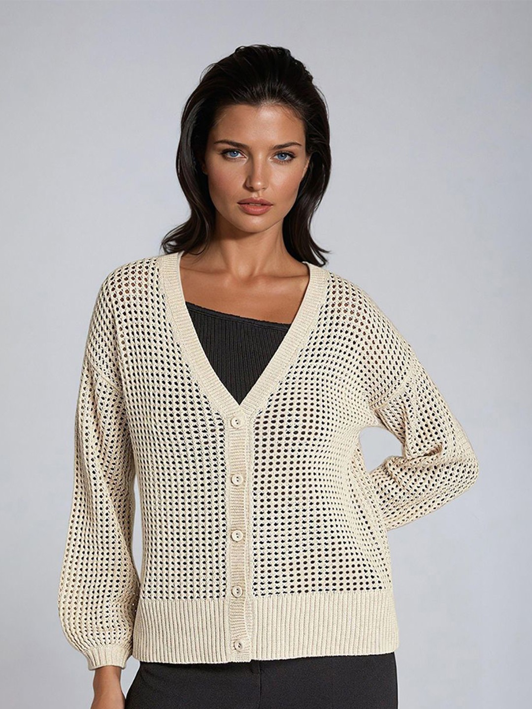 

Kotty Women V-Neck Cotton Cardigan Sweater, Beige