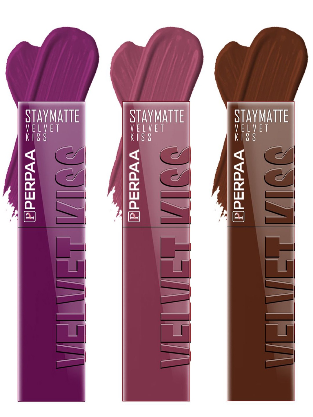 

PERPAA Set of 3 Velvet Kiss Waterproof Matte Liquid Lipstick -3.5 ml Each -Shades 03-04-07, Burgundy
