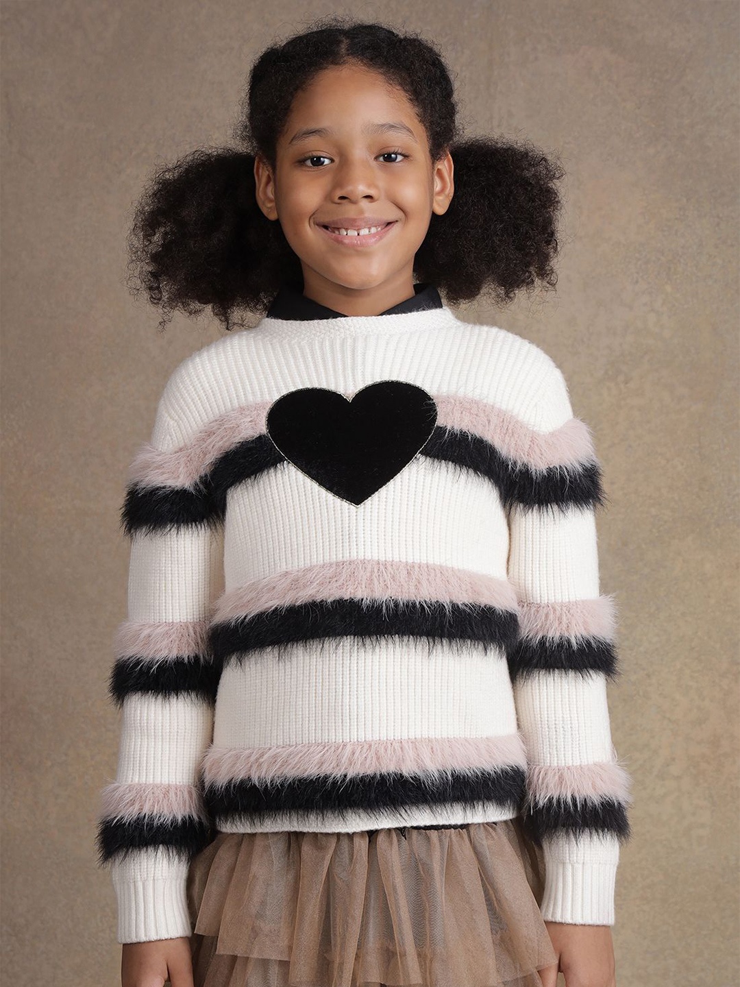 

One Friday Girls Striped Pullover, White