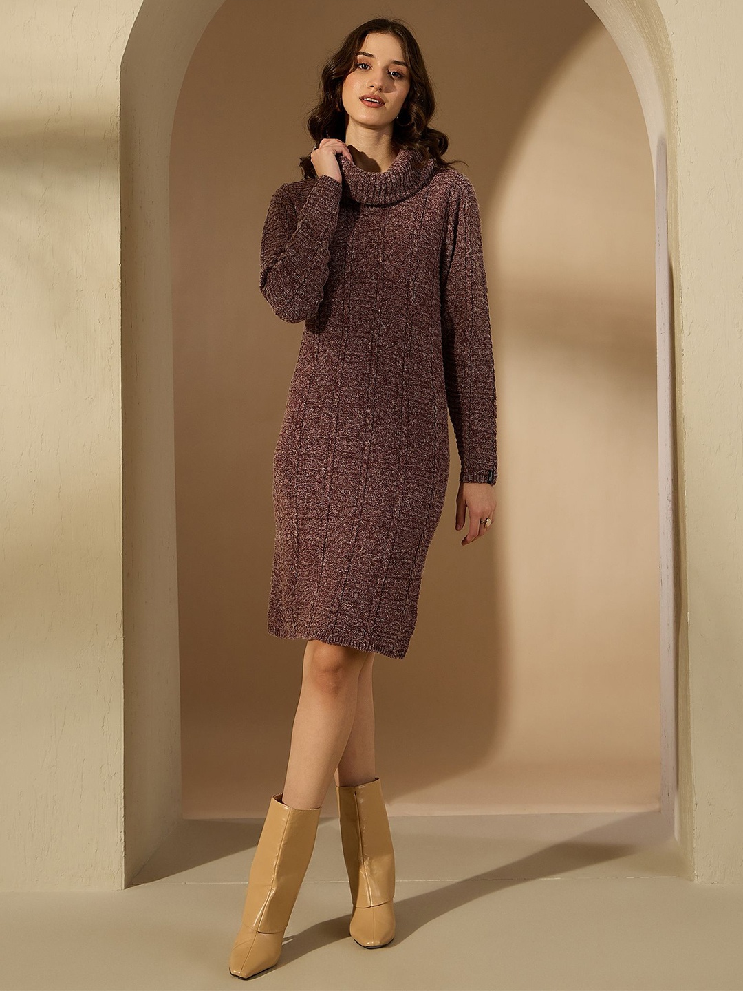 

CREATIVE LINE Women Self Design Woollen Fit & Flare Dress, Maroon