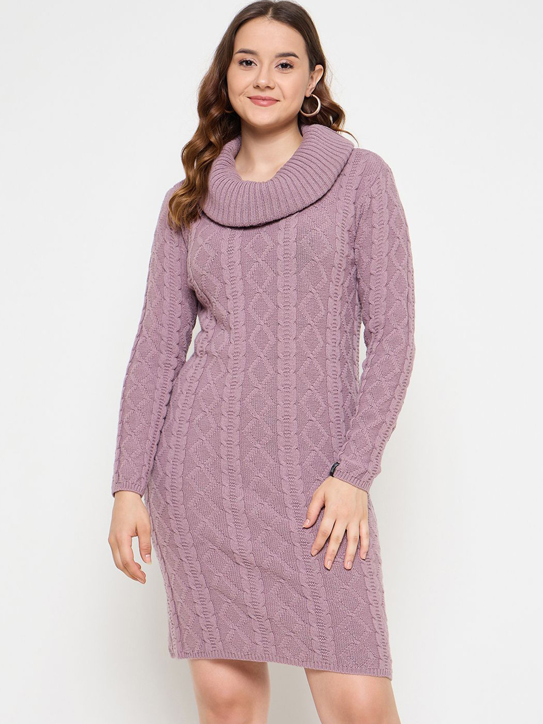

CREATIVE LINE Women Self Desgin Woollen Fit & Flare Dress, Mauve