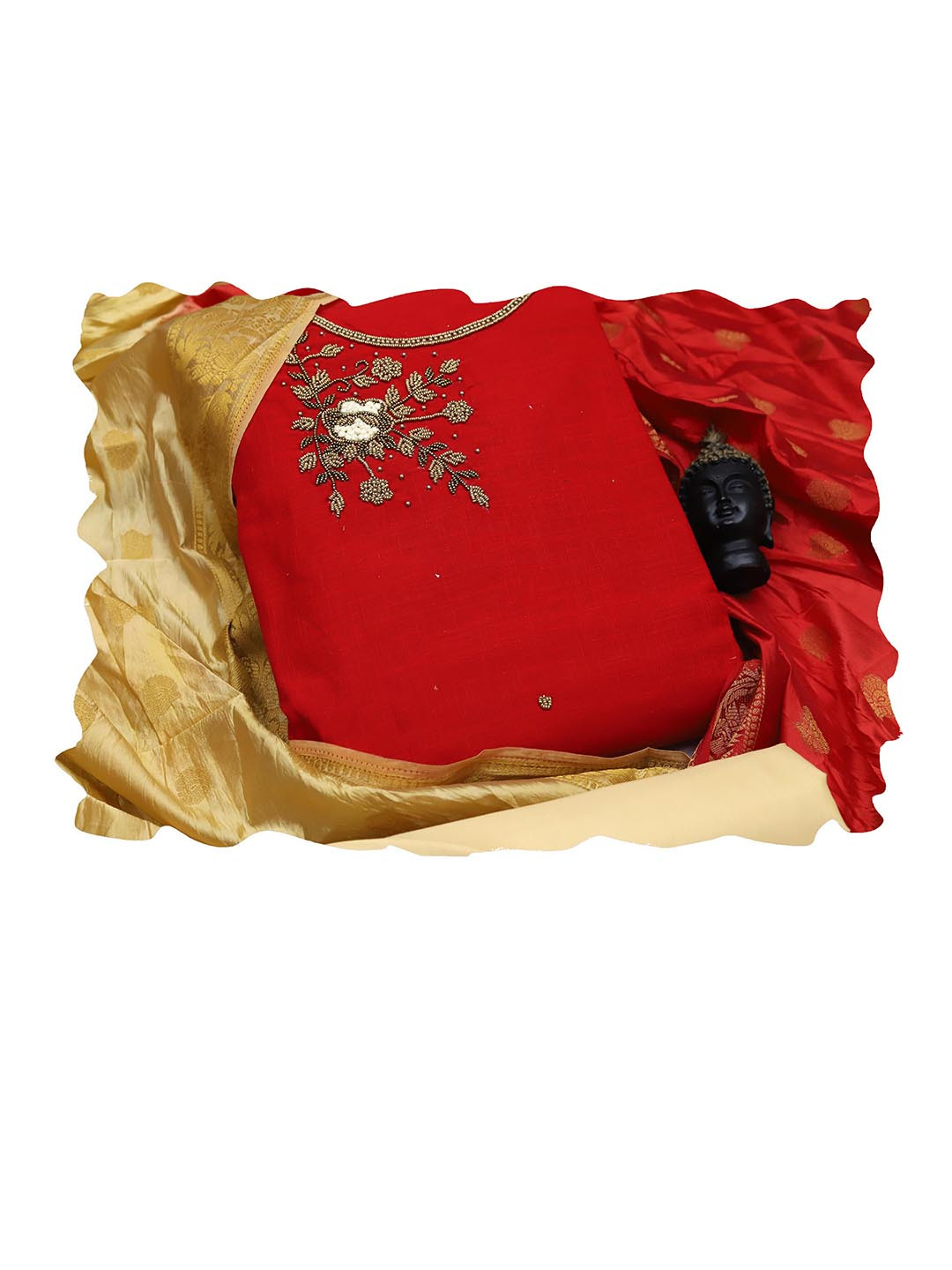 

Maroosh Embellished Beads and Stones Unstitched Dress Material, Red