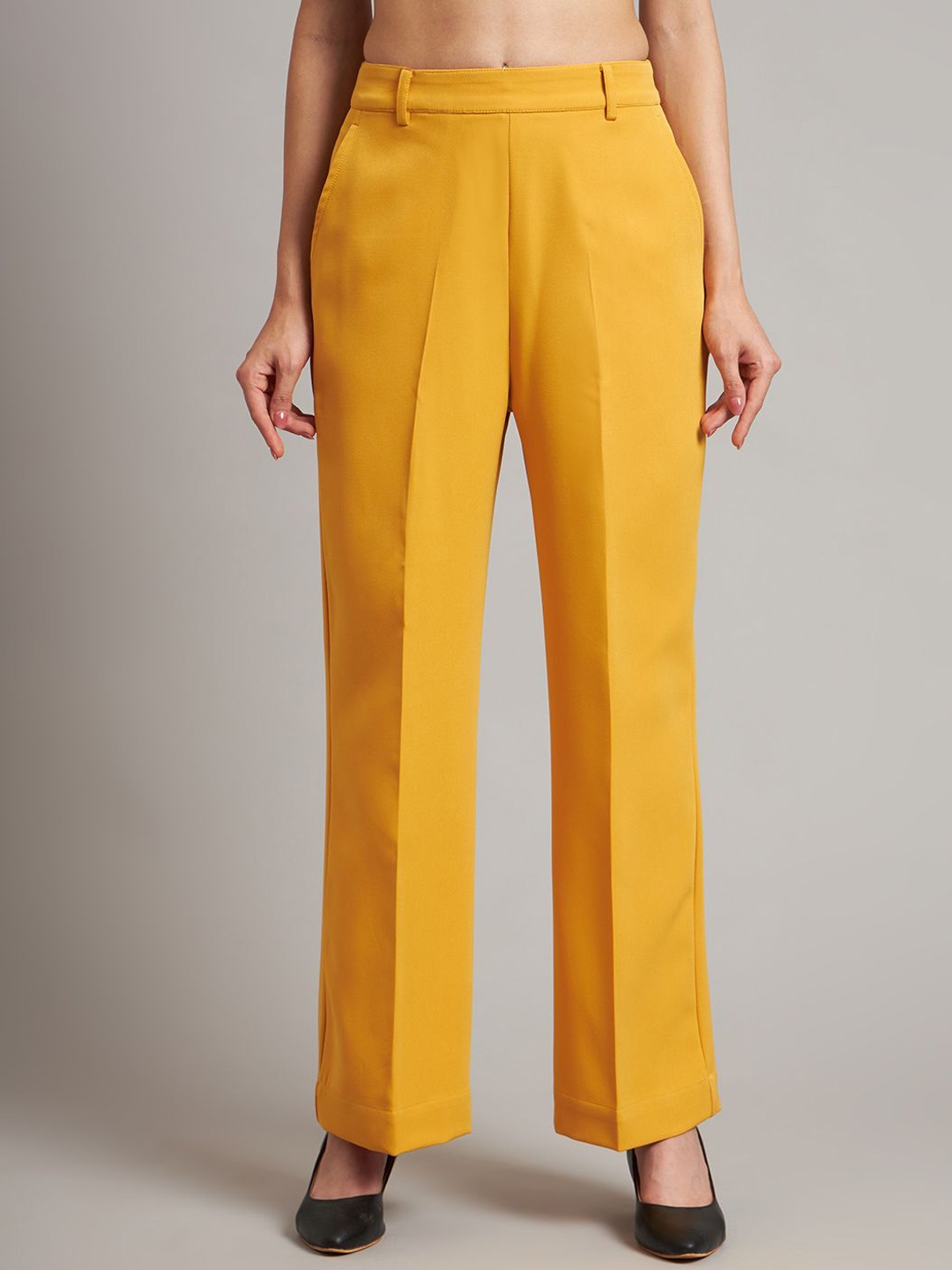 

BRINNS Women Regular Fit Formal Trousers, Mustard