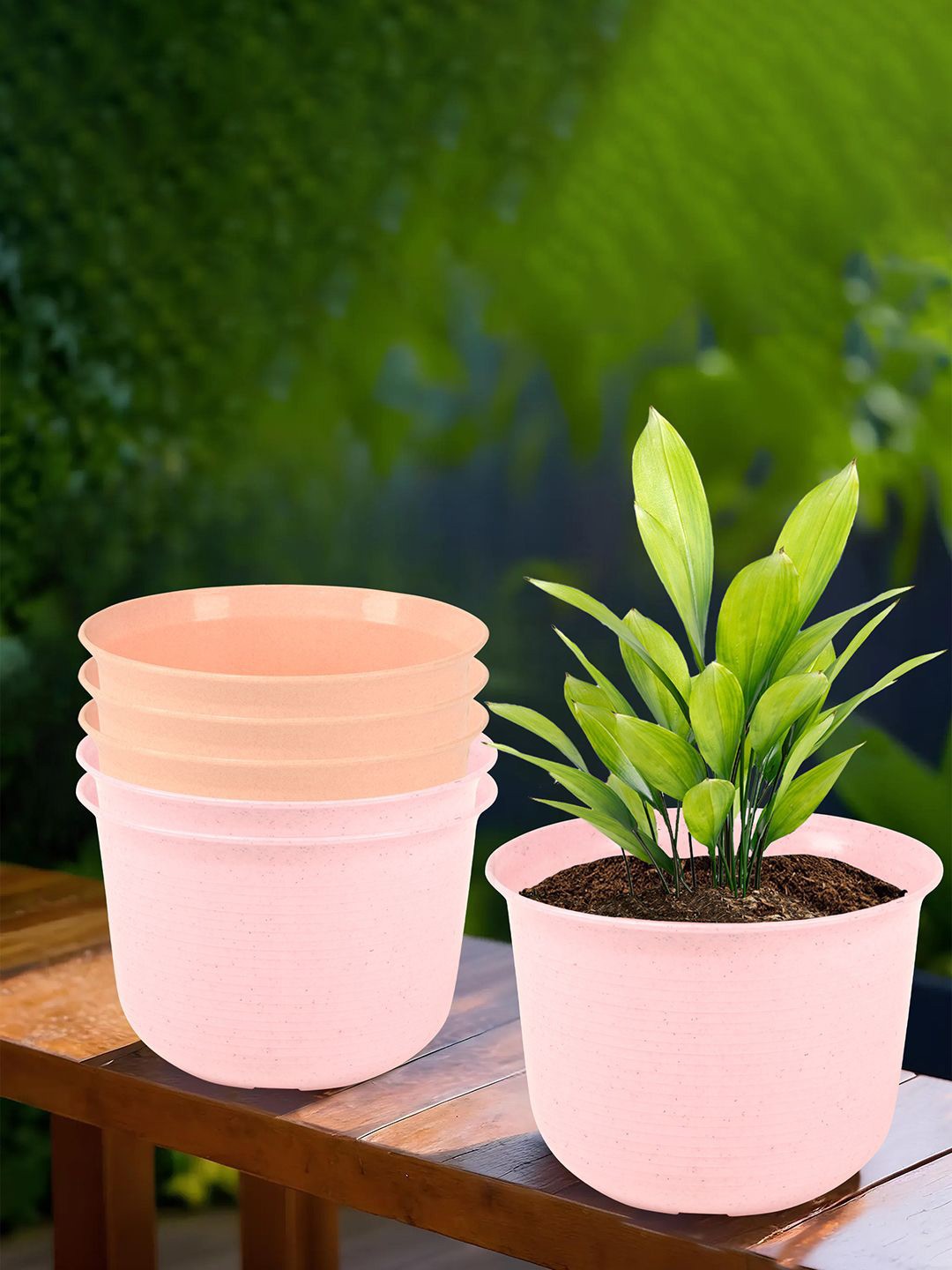 

Kuber Industries Pink & Peach 6 Pieces Marble Sawera Planters With Plate