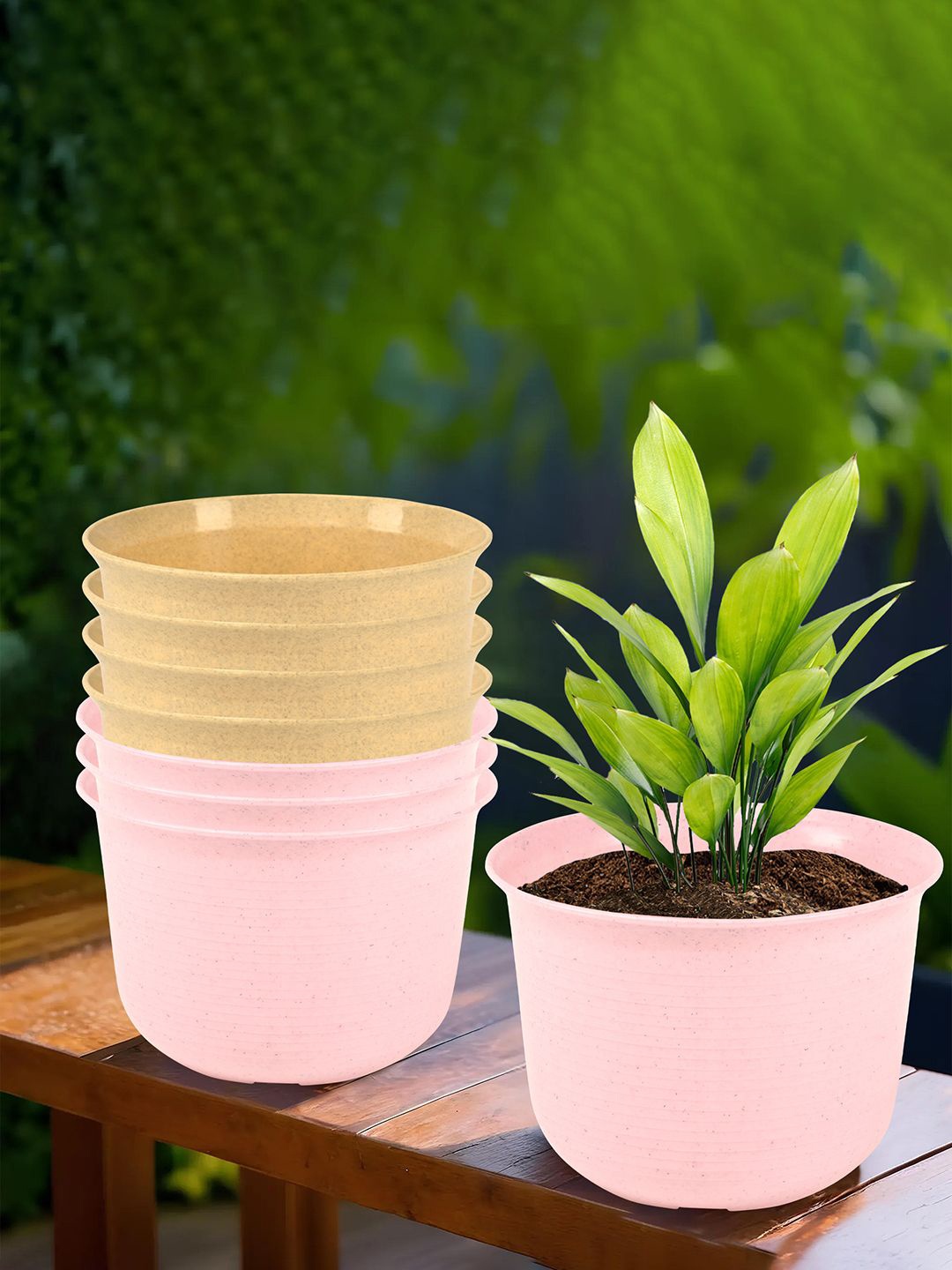 

Kuber Industries Pink & Beige 8 Pieces Durable Planter with Plate