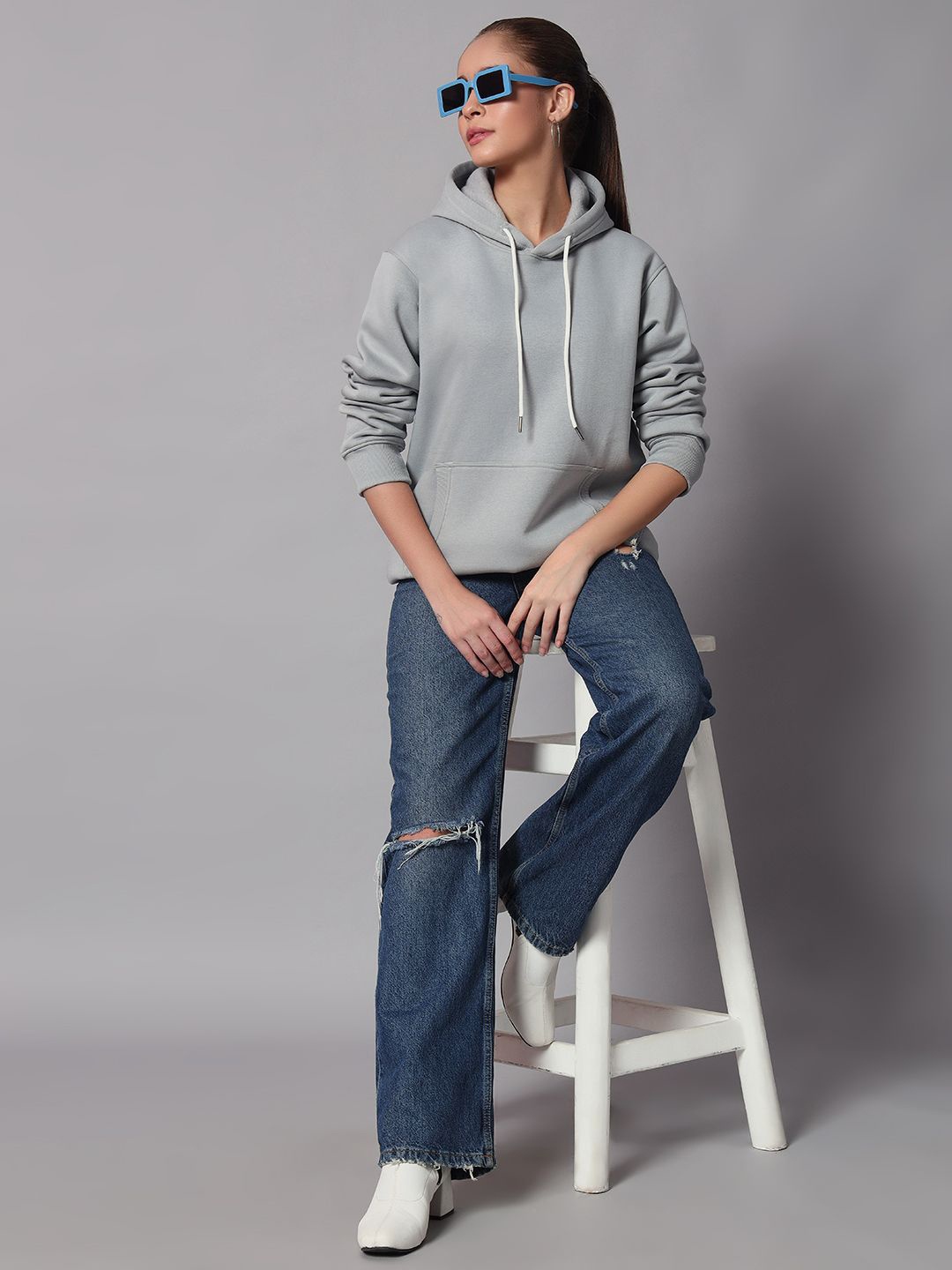 

Obaan Women Solid Hooded Long Sleeves Pullover Sweatshirt, Grey