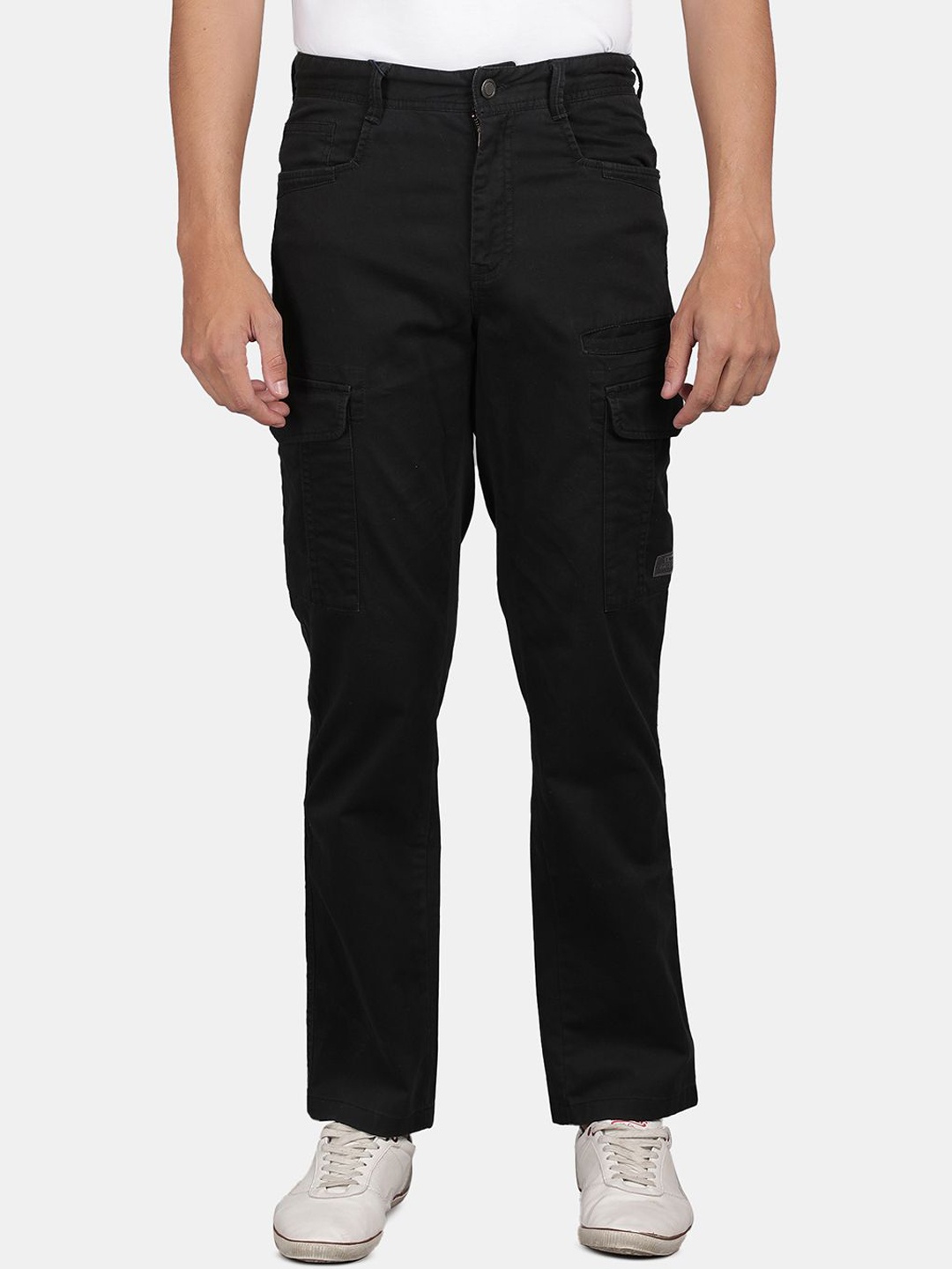 

t-base Men Regular Fit Mid-Rise Cargos Trousers, Black