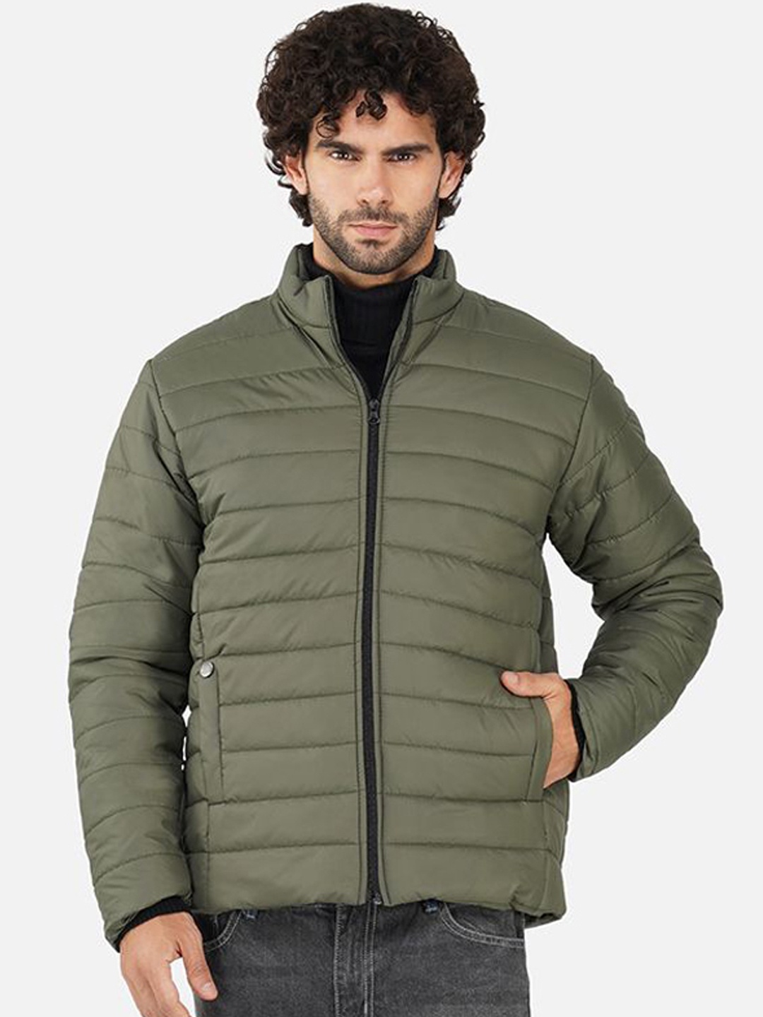 

BAESD Men Mock Collar Solid Casual Puffer Jacket, Olive