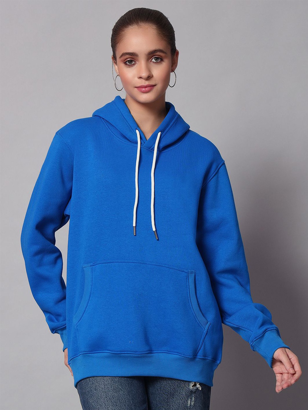 

Obaan Women Solid Hooded Long Sleeves Pullover Sweatshirt, Blue