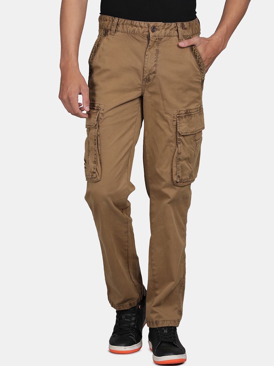 

t-base Men Mid-Rise Regular Fit Cargos Trousers, Brown