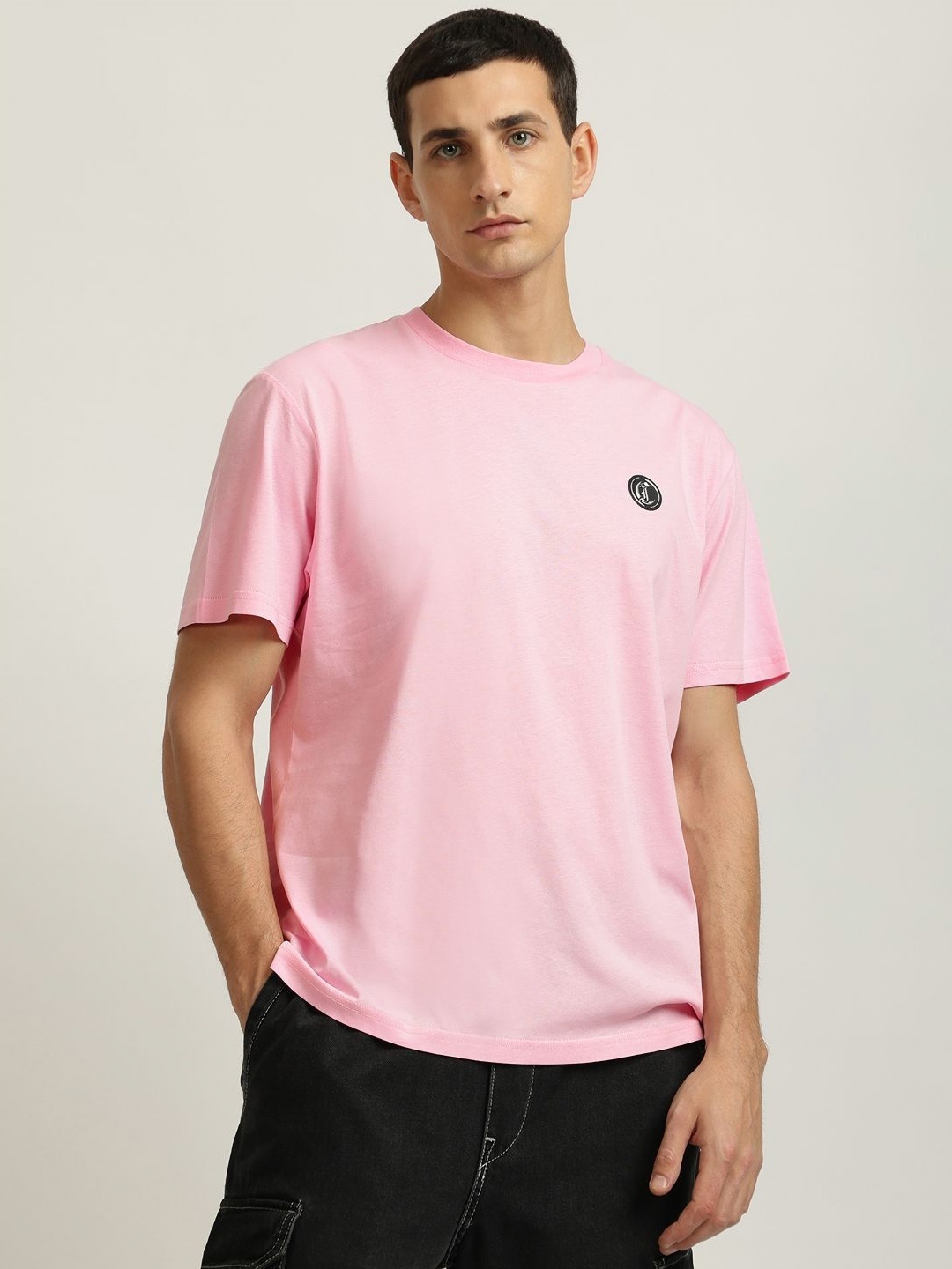 

Just Cavalli Men Solid Round Neck Cotton T-shirt, Pink