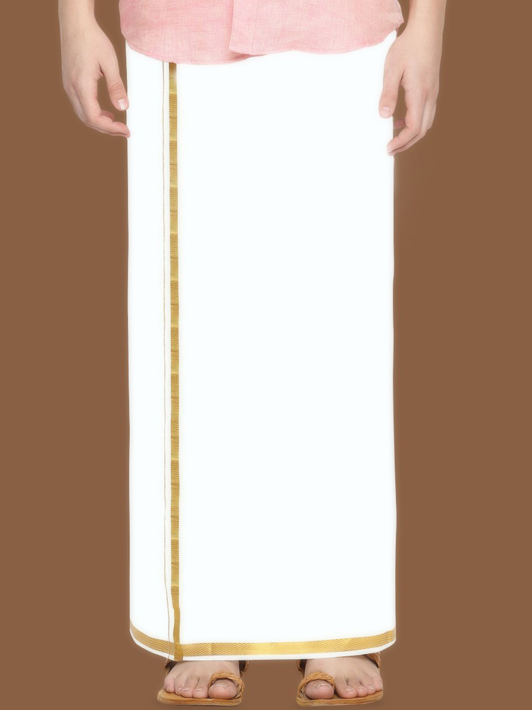 

WHITE HEART Men Pure Cotton Single Layer Dhoti with Gold-Toned Zari Border