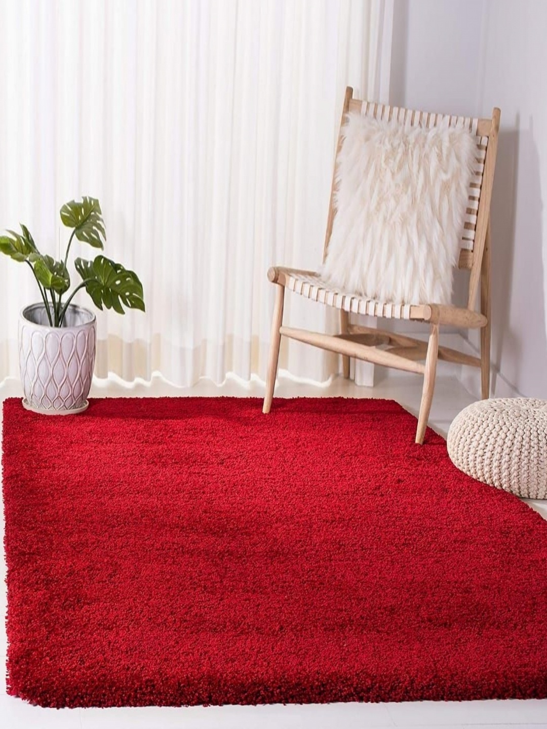 

Samjeeda Handloom carpets Red Anti-Skid Woollen Carpet