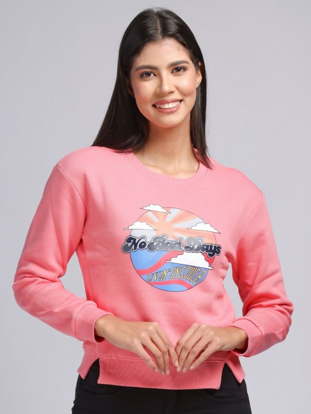 

PUREMIST Women Printed Sweatshirt, Pink