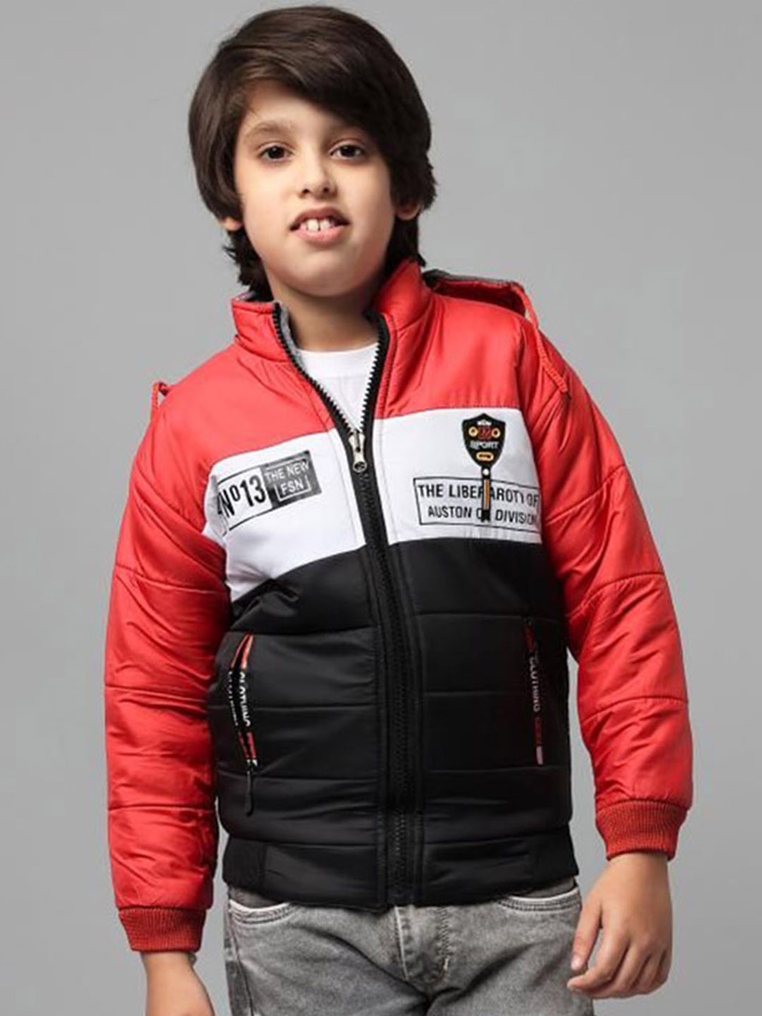 

Anixa Boys Mock Collar Colourblocked Casual Padded Jacket, Black