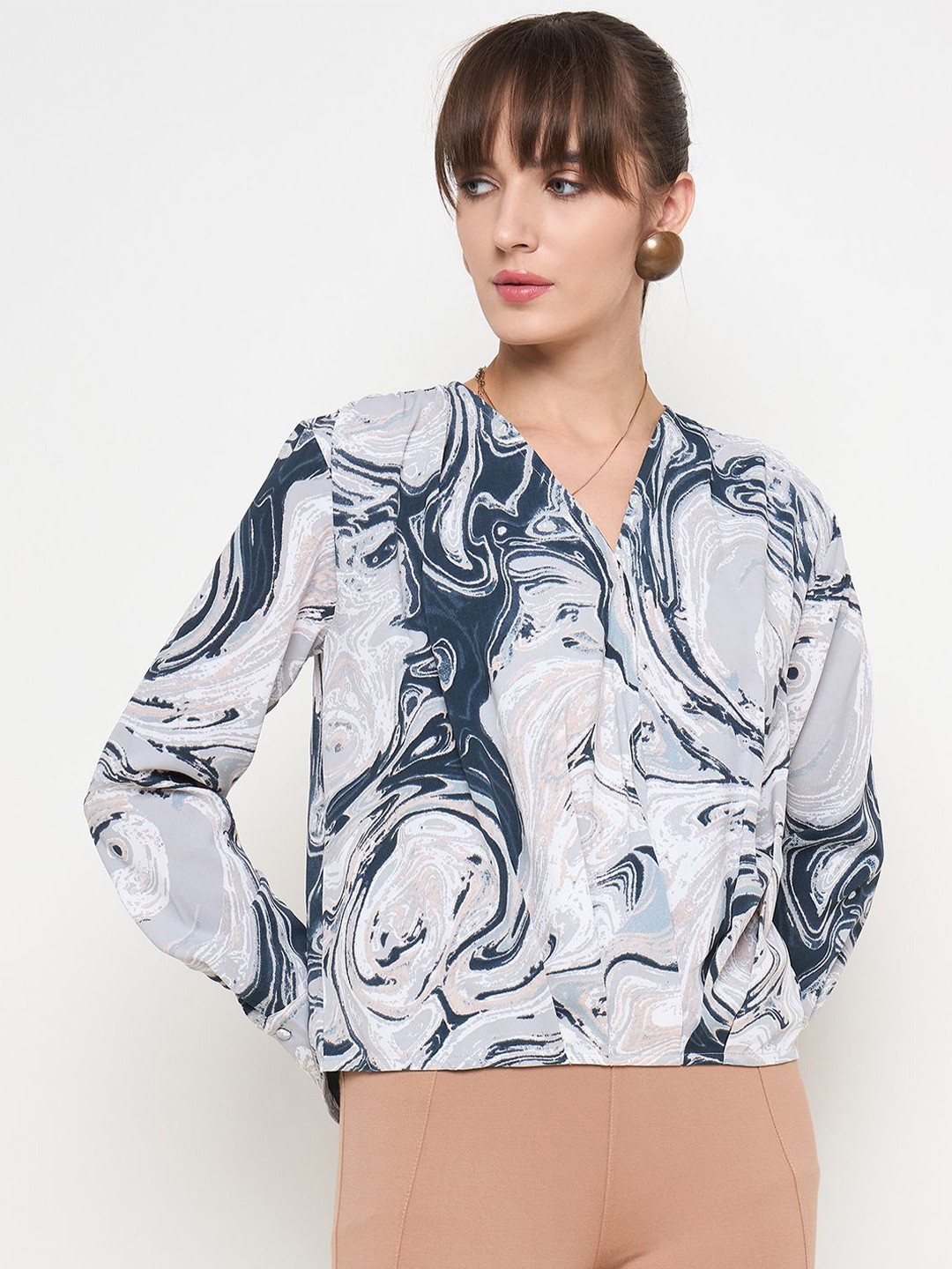 

Madame Women Printed Wrap Top, Grey