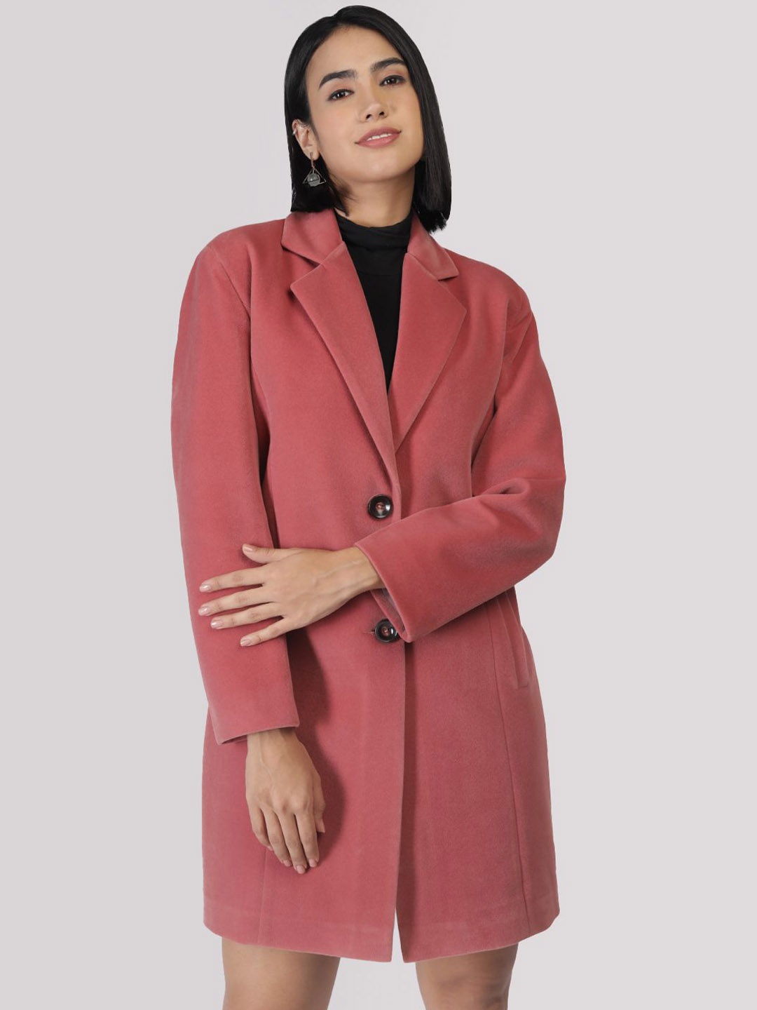 

Plagg Notched Lapel Single-Breasted Overcoat, Peach