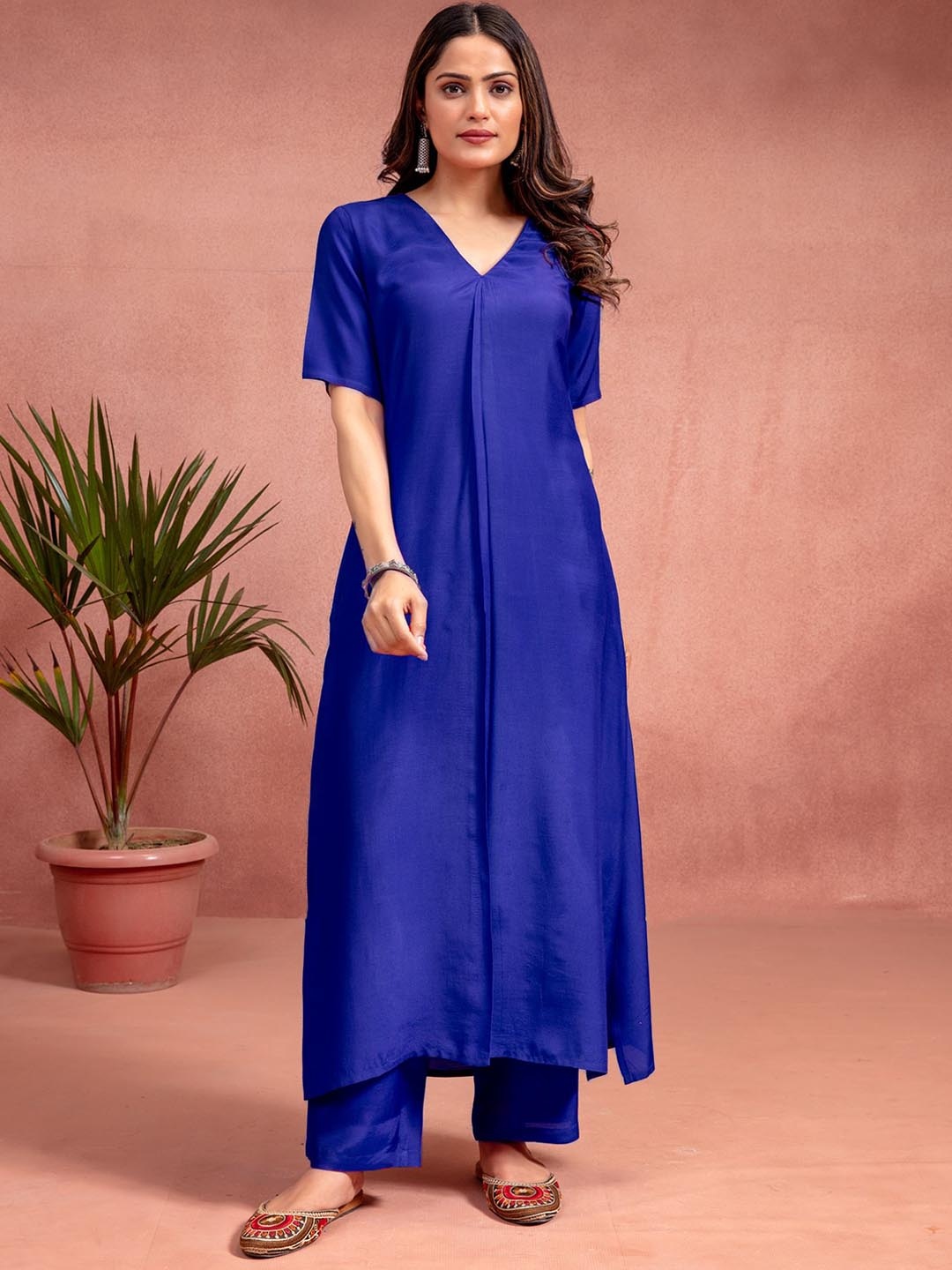

KASYA V-Neck Short Sleeves Top With Trouser, Blue