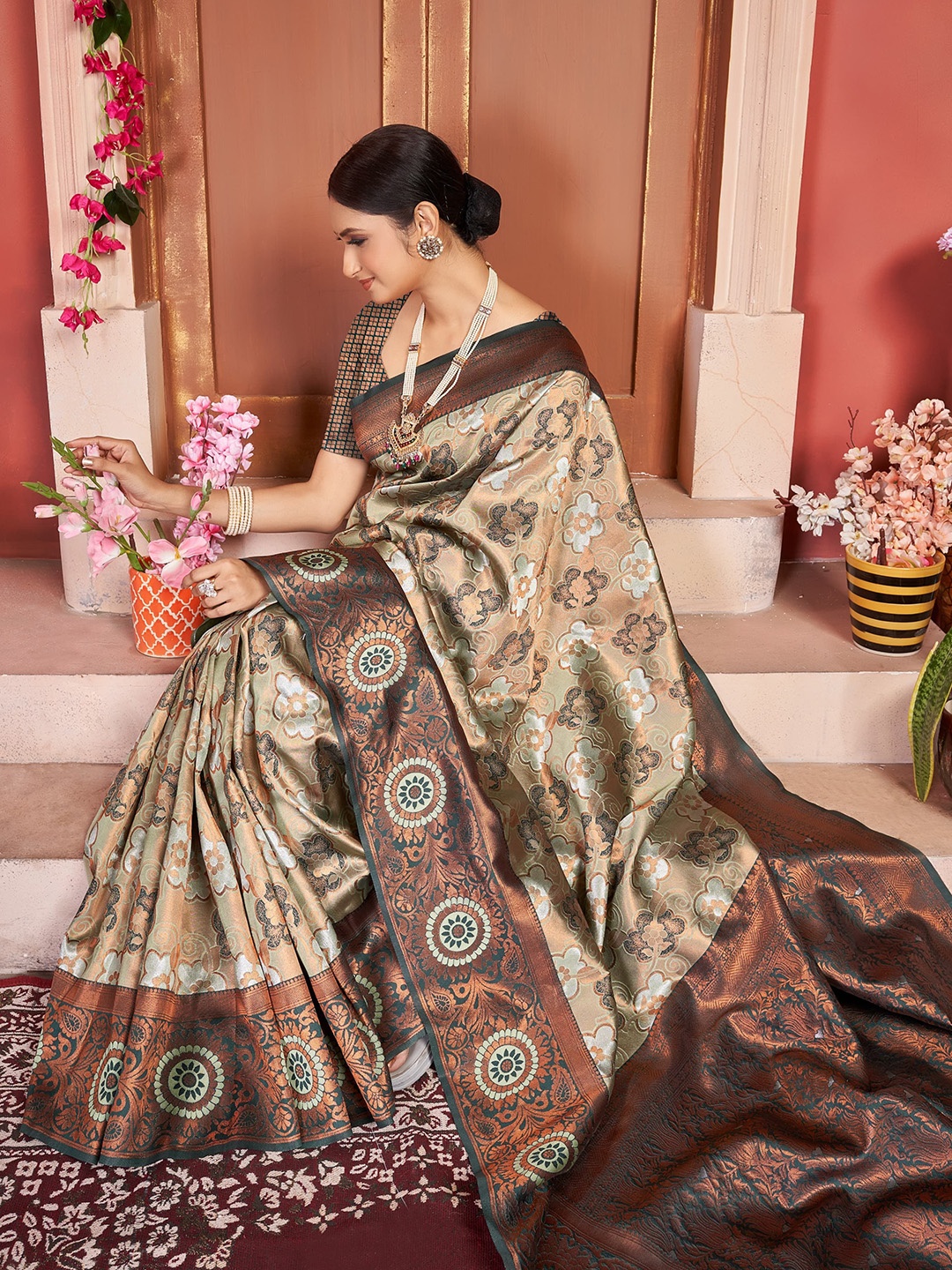 

Visit Wear Woven Design Zari Pure Silk Banarasi Saree, Sea green