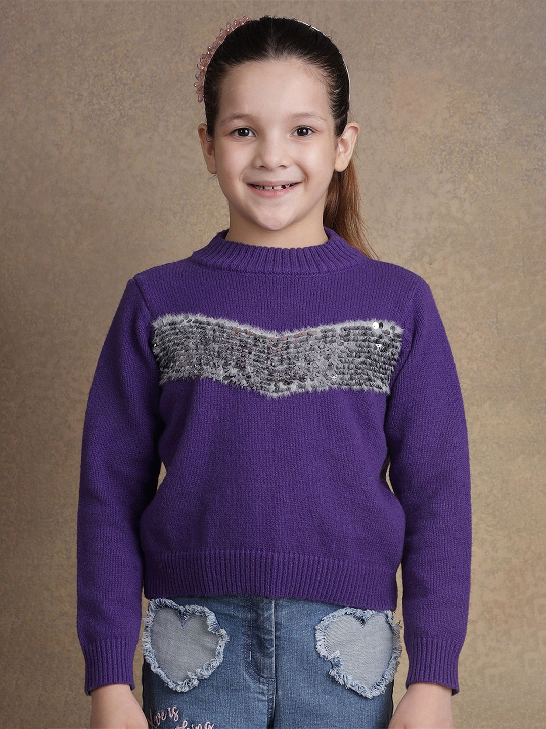 

One Friday Girls Round Neck Pullover, Purple