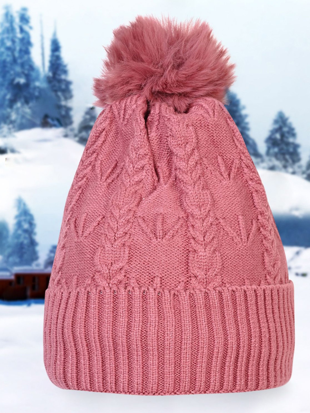 

LOOM LEGACY Women Embroidered Beanie Cap For Cold Weather, Magenta