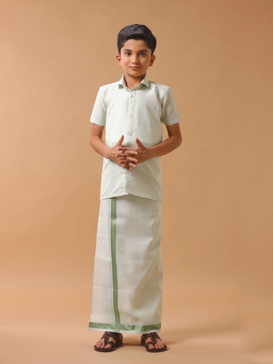 

Ramraj Boys Pure cotton Shirt with Veshti, Green