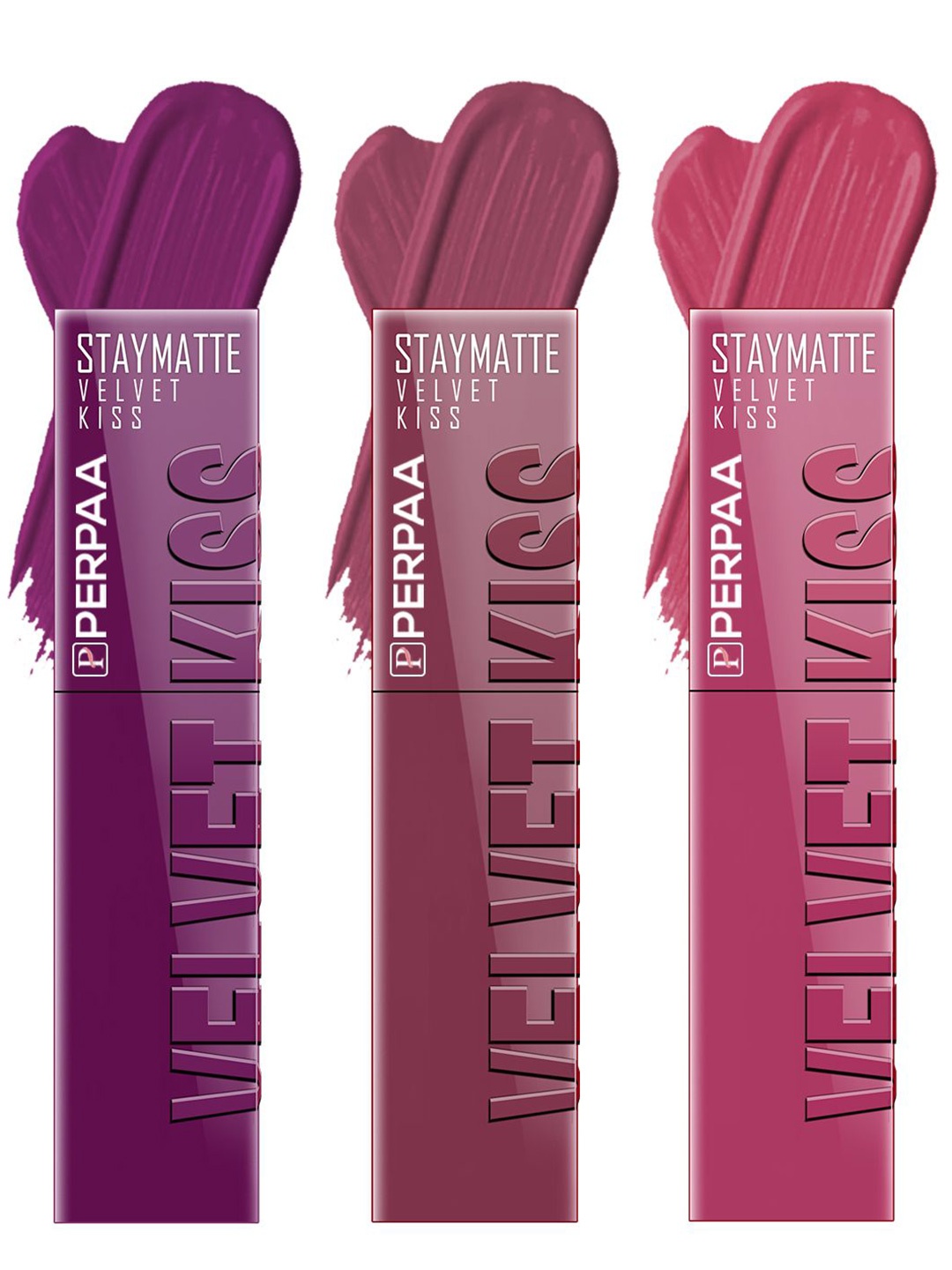 

PERPAA Set of 3 Velvet Kiss Waterproof Matte Liquid Lipstick -3.5 ml Each -Shades 03-04-10, Pink