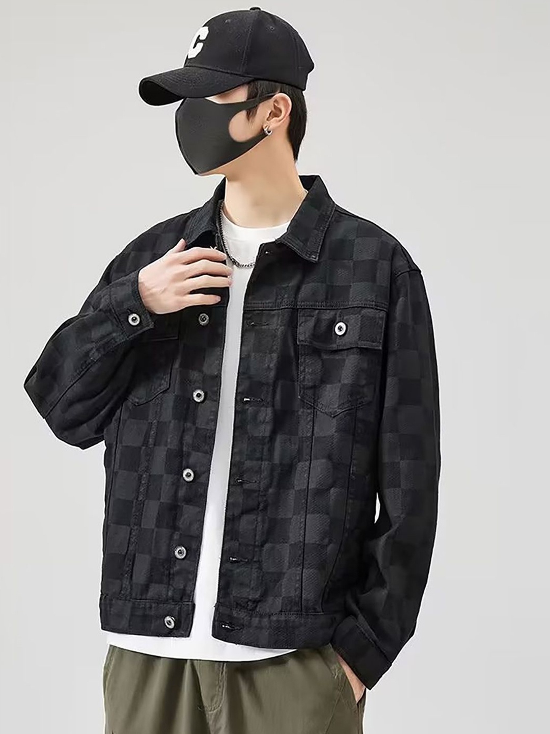 

StyleCast x Revolte Men Spread Collar Checked Casual Tailored Jacket, Black