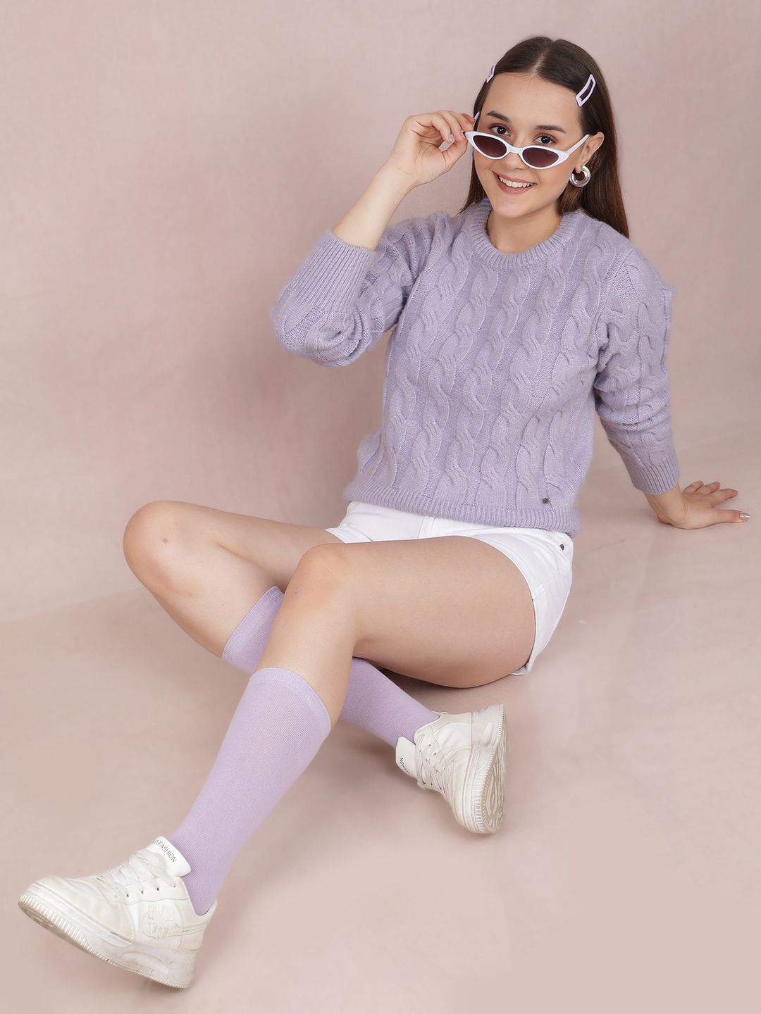 

Crimsoune Club Women Cable Knit Pullover, Lavender